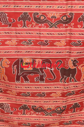 Pink Maroon Elephant Khandua Silk Saree