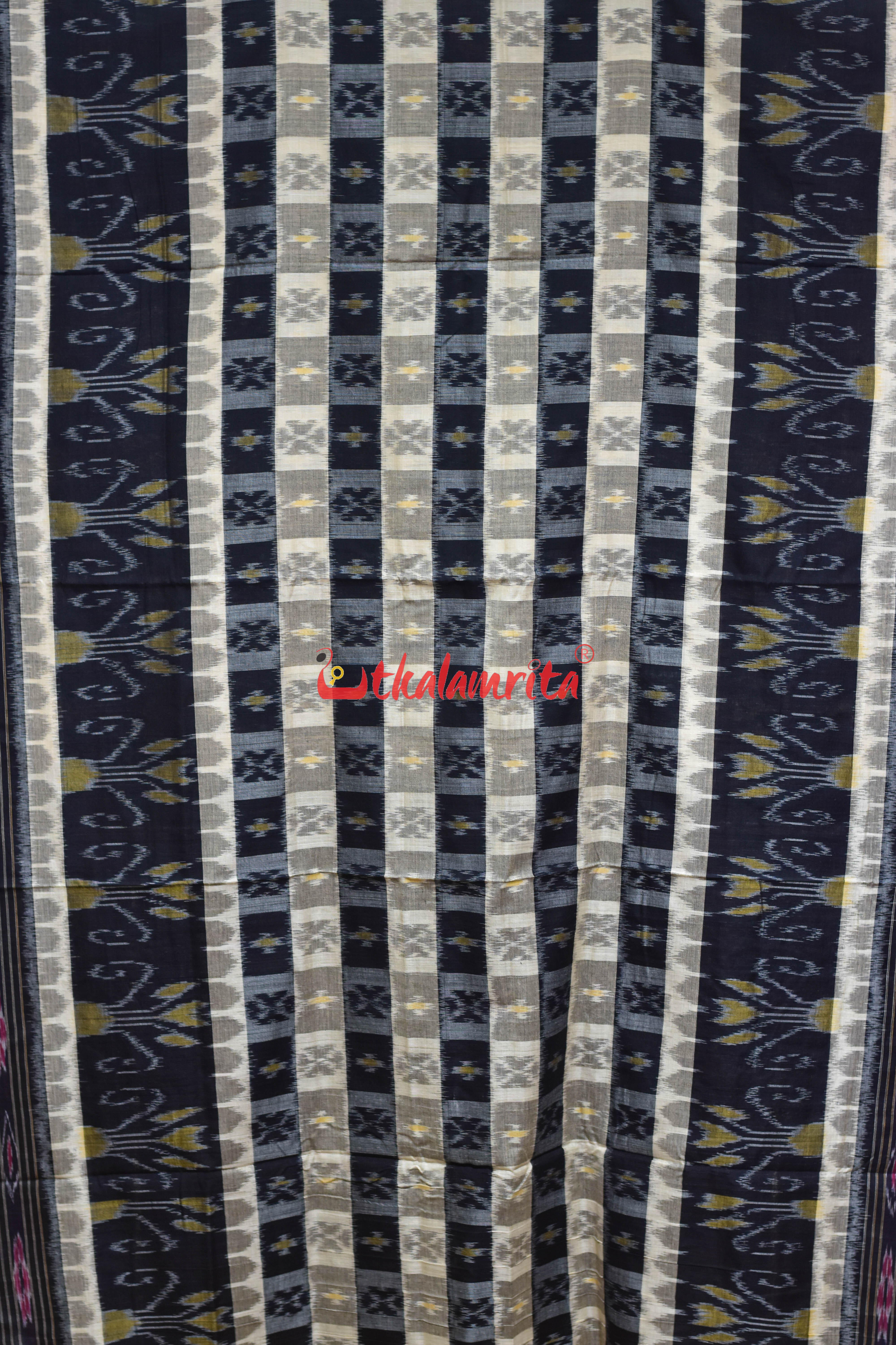 Hycco Cream Black Khandua Cotton Saree