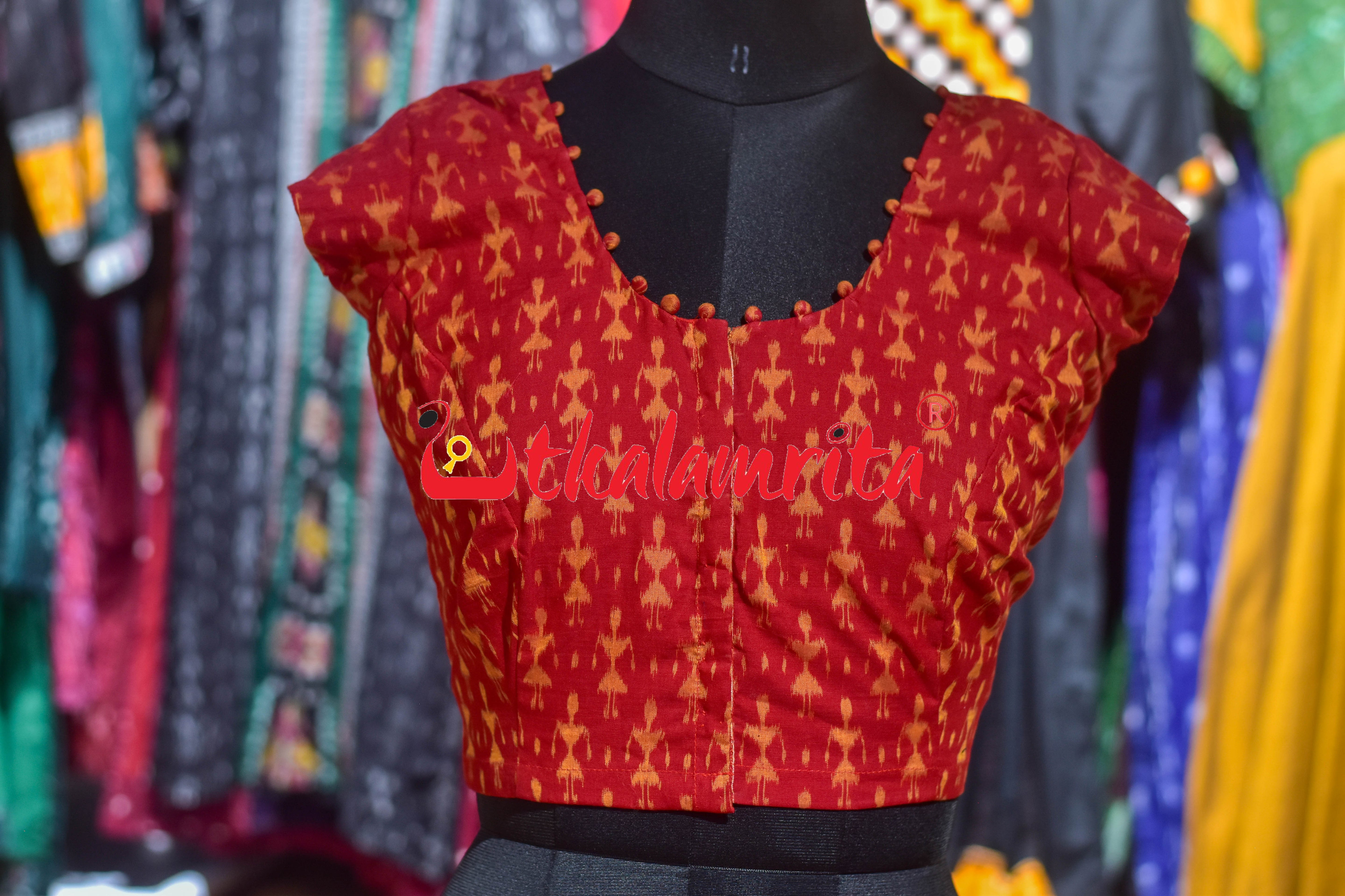 Red Golden Tribals Potli Neck Design (Blouse)