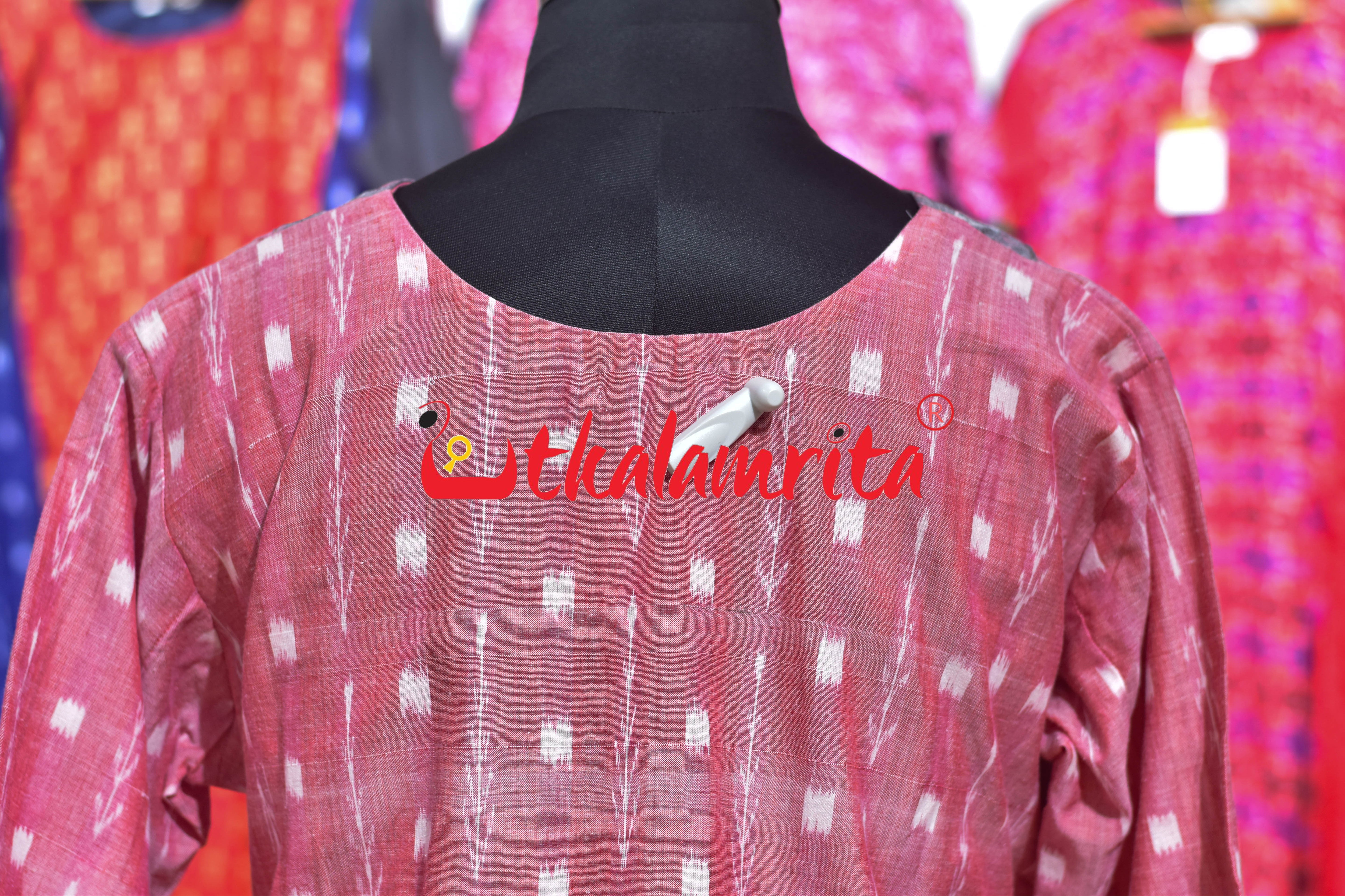 Peach Tipa Mala English Letters Sambalpuri (Ladies' Short Kurti)