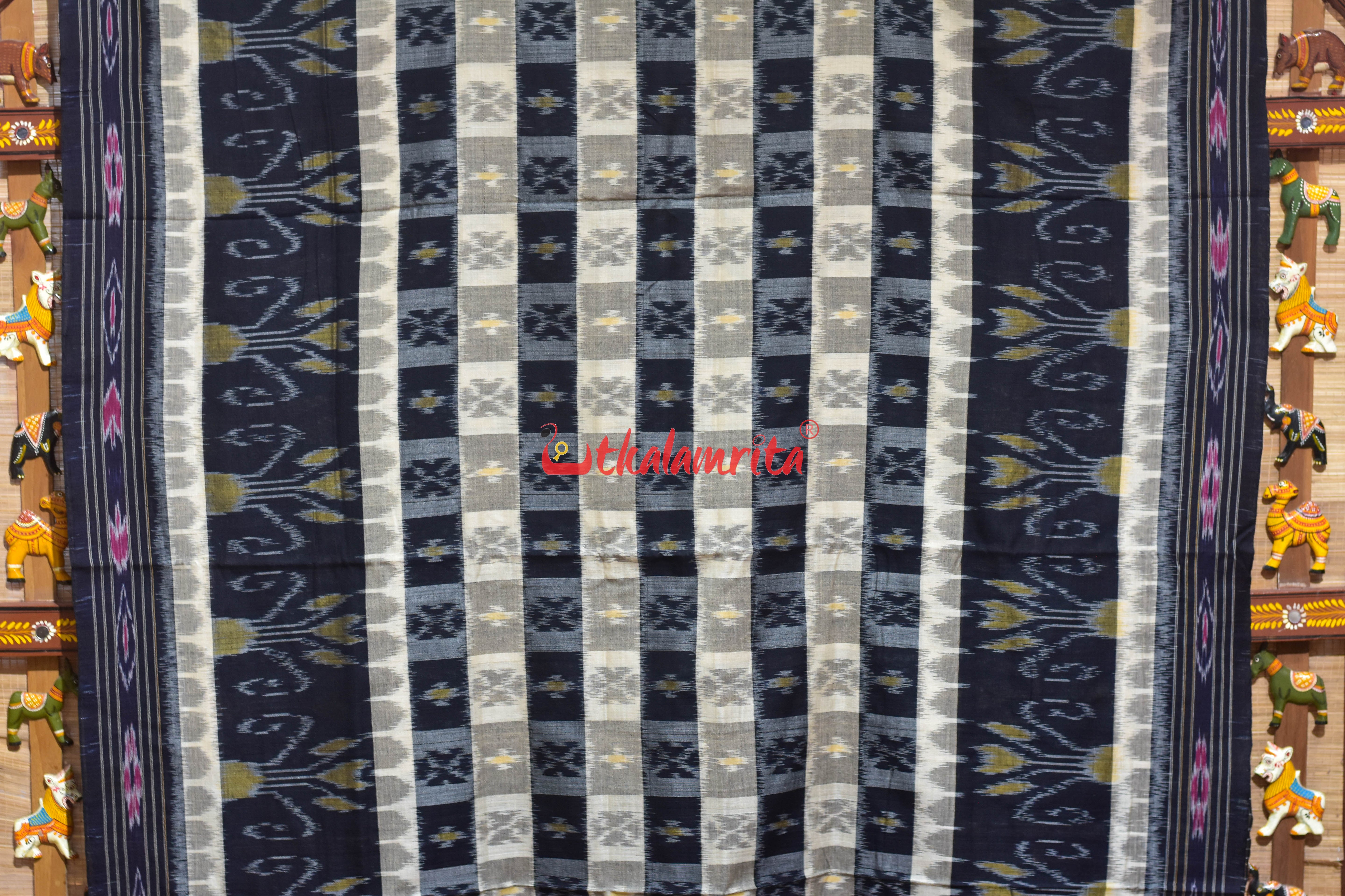 Hycco Cream Black Khandua Cotton Saree