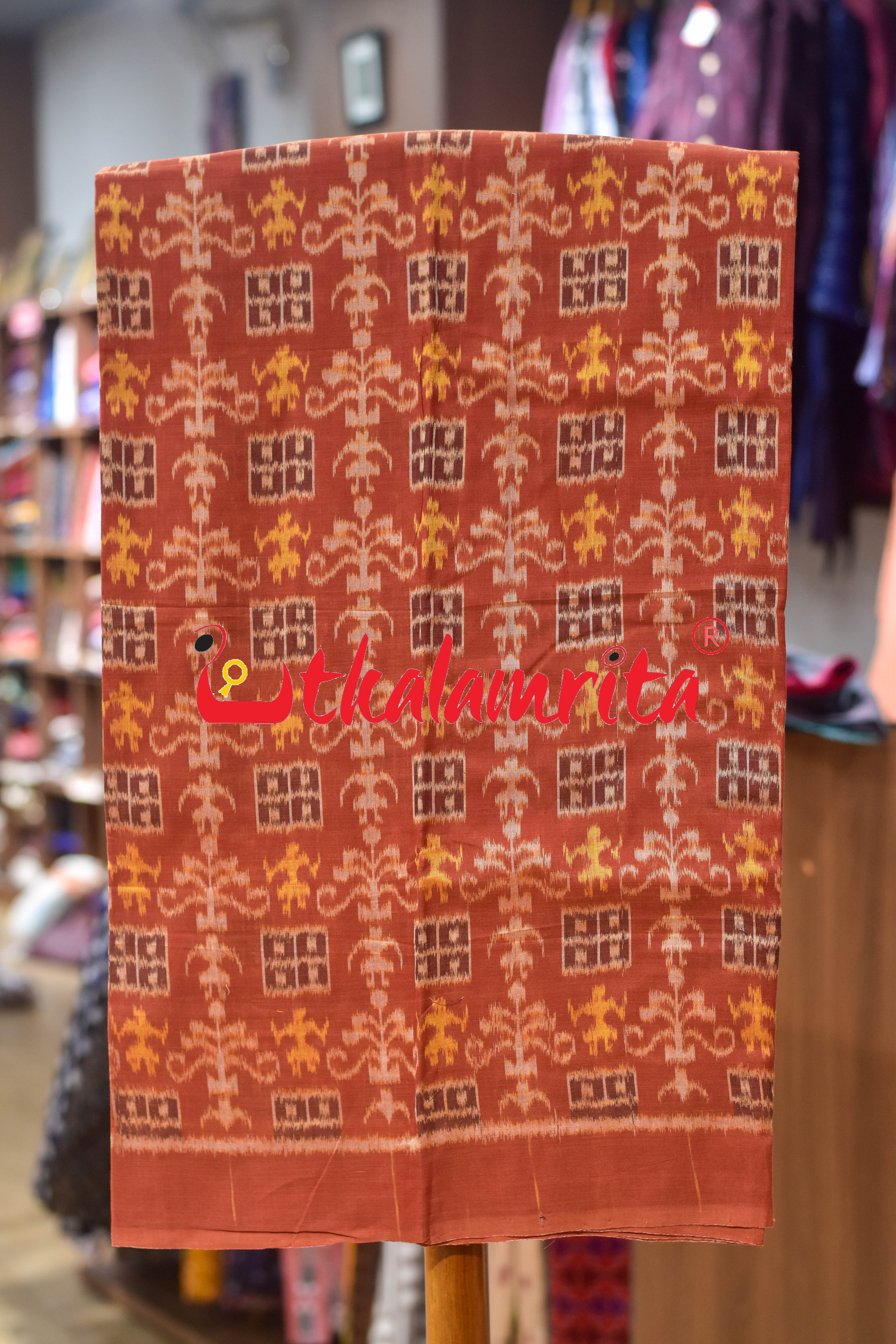 Rust Yellow Cut Tribals Sambalpuri Cotton Dress Set