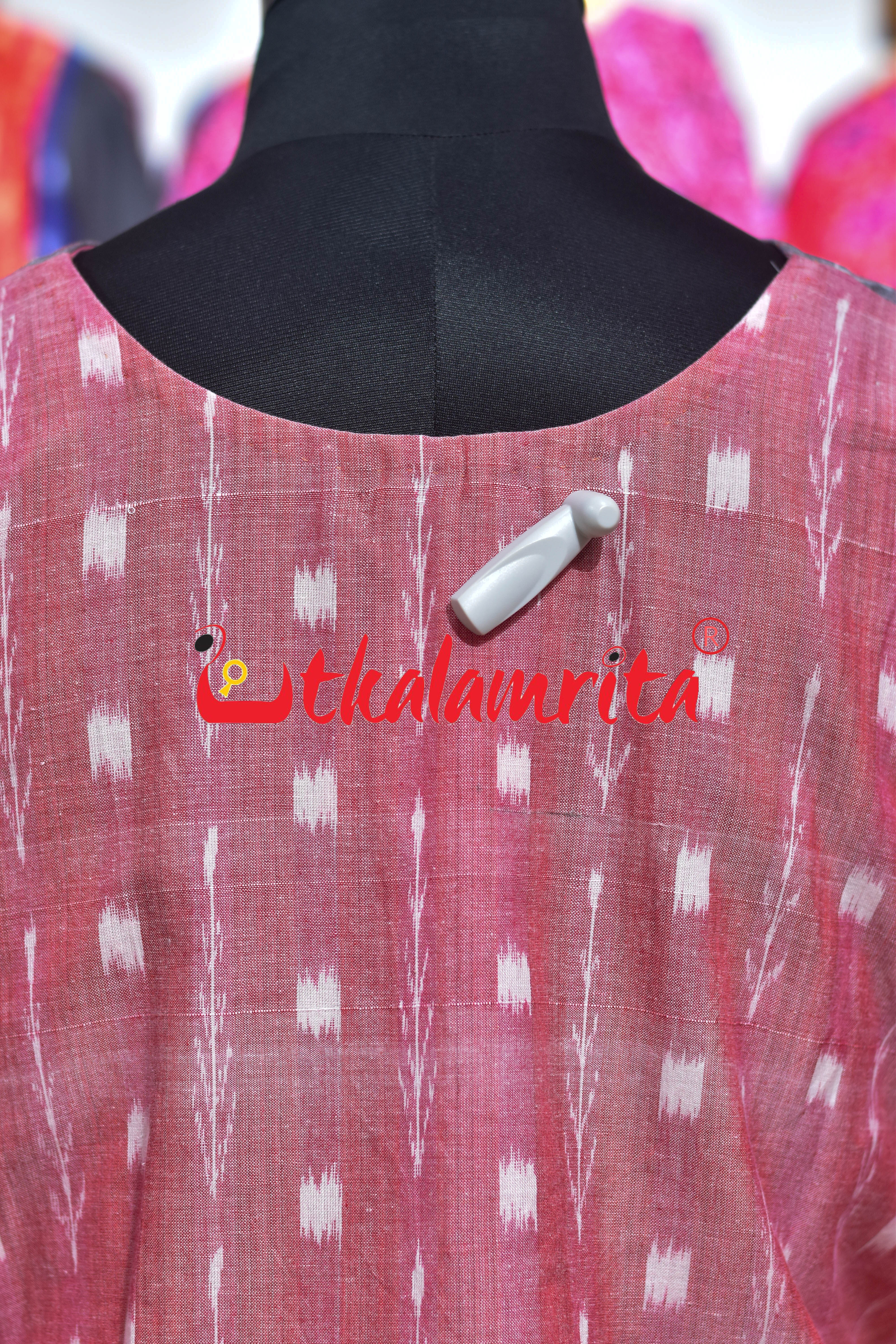 Peach Tipa Mala English Letters Sambalpuri (Ladies' Short Kurti)