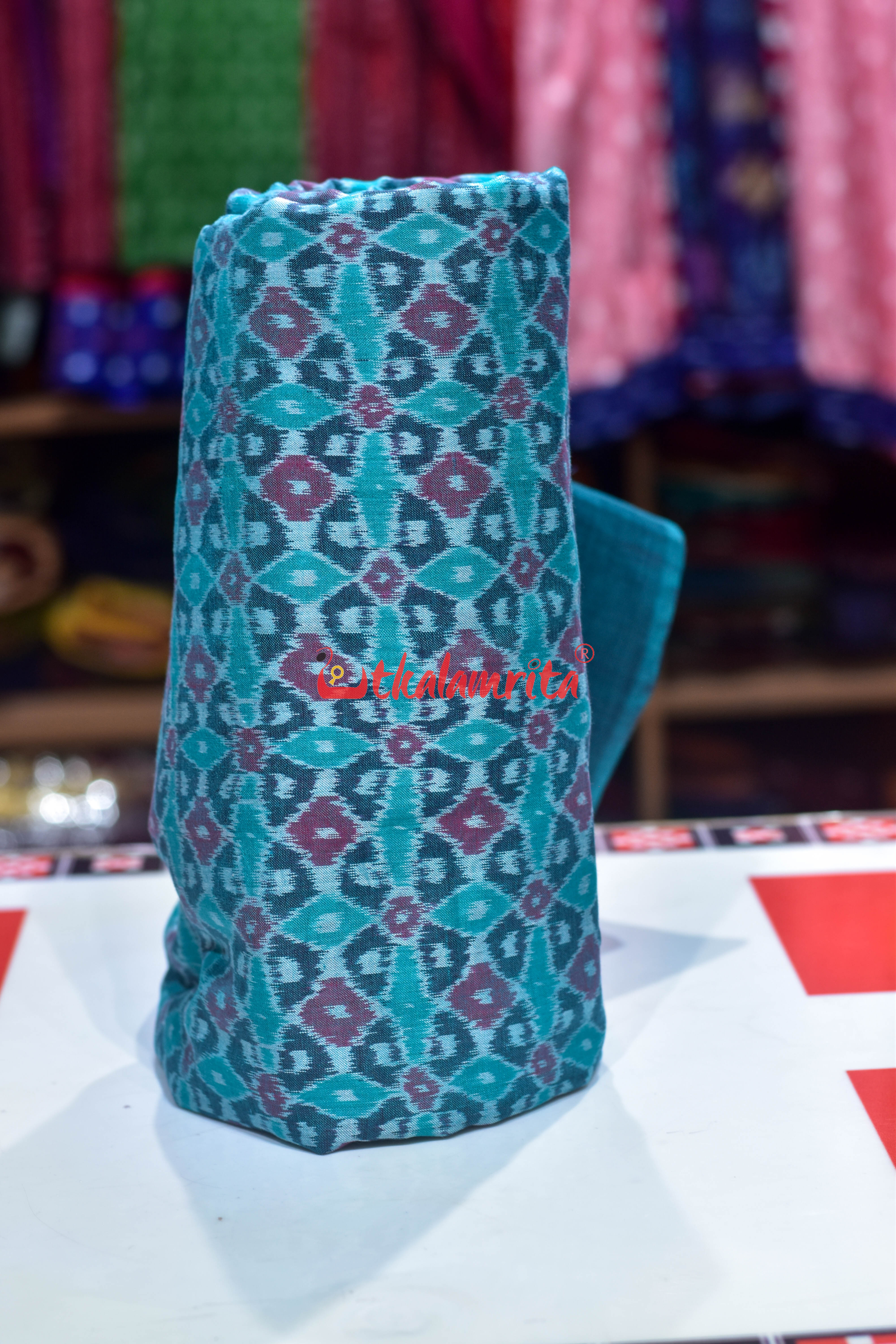 Sea Green 4D Flower Sambalpuri Cotton (Fabric)