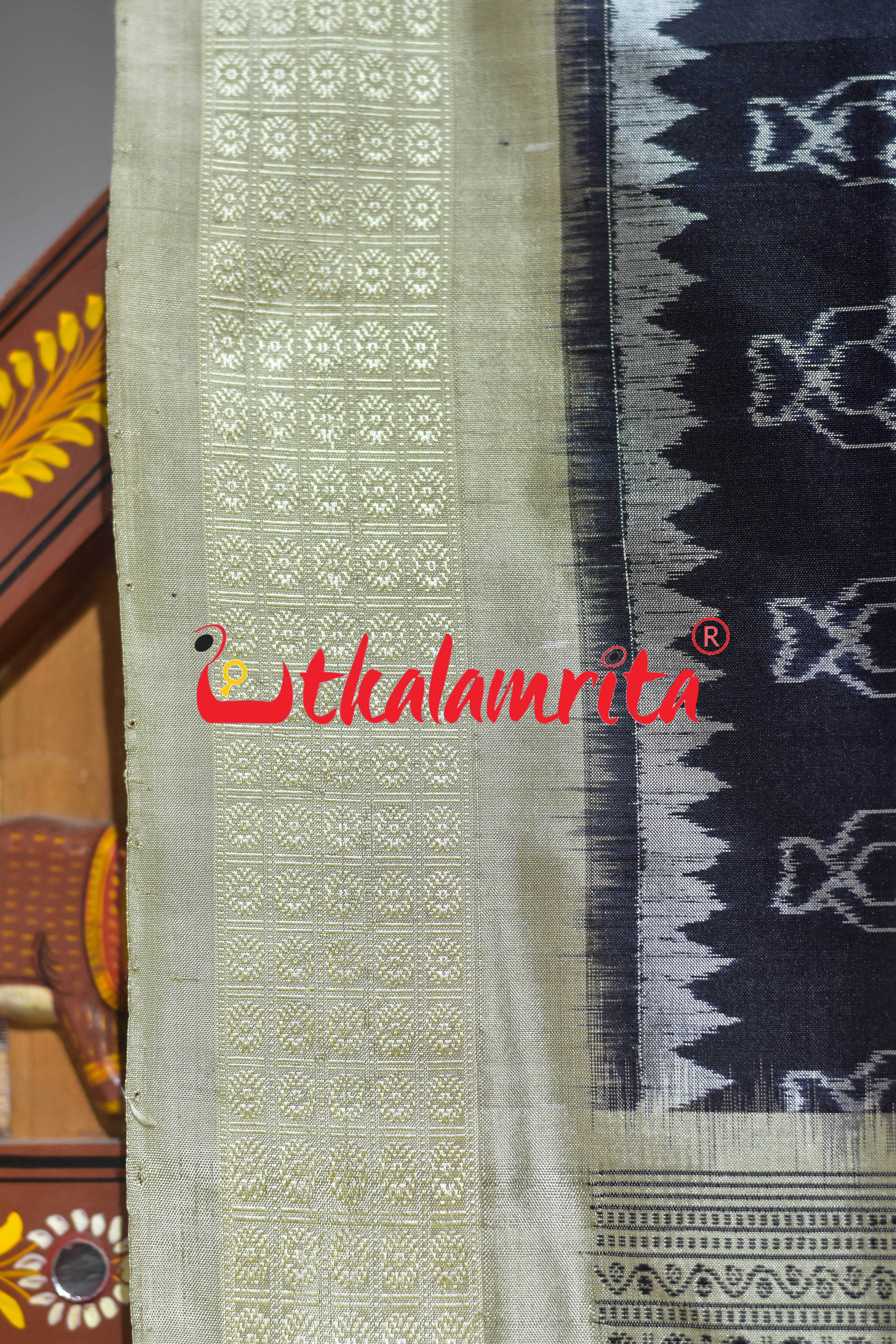 Black Cream Swastik Bandha Sambalpuri Silk Saree