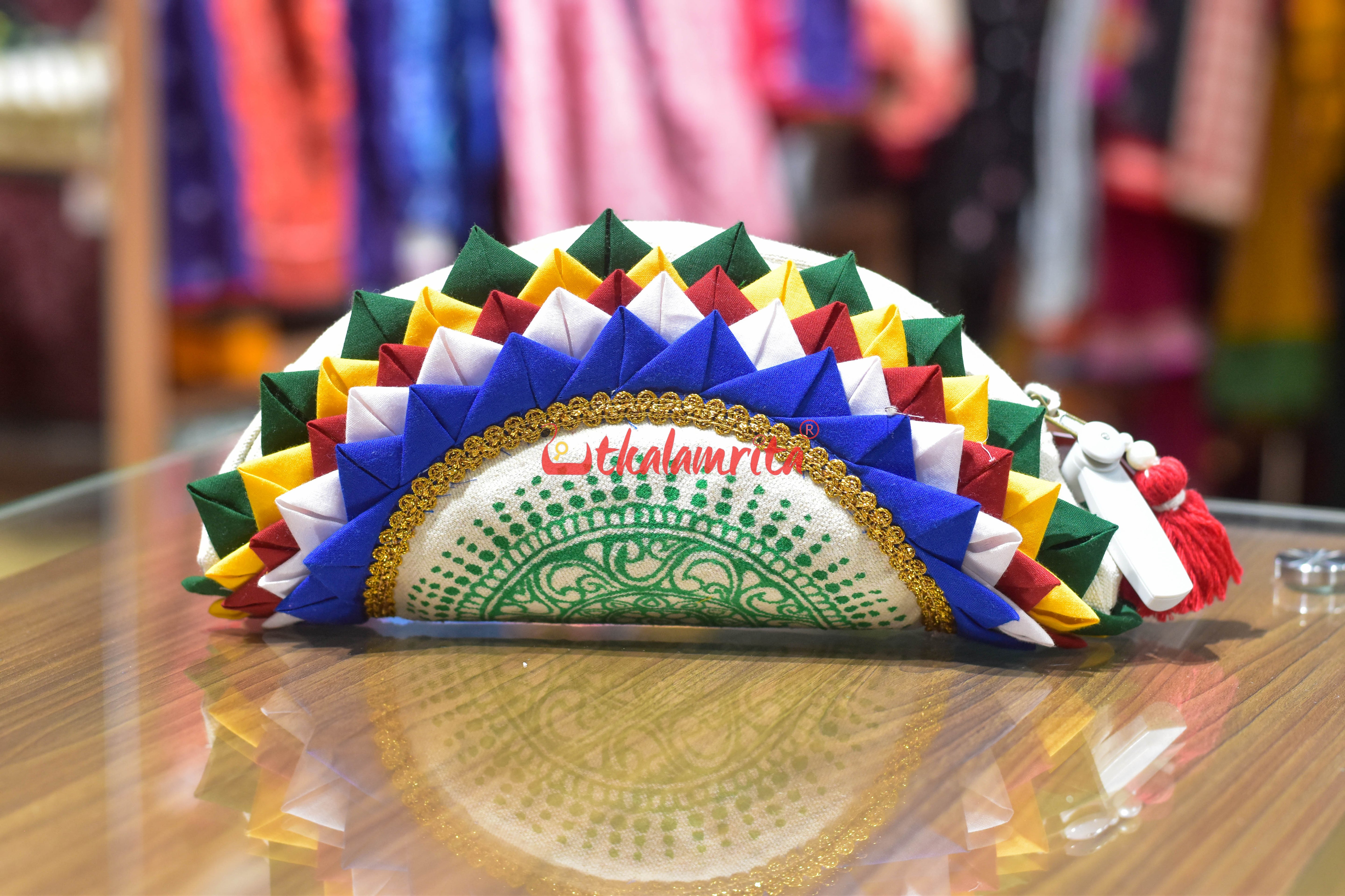 Green Jhoti Applique Hand Clutch