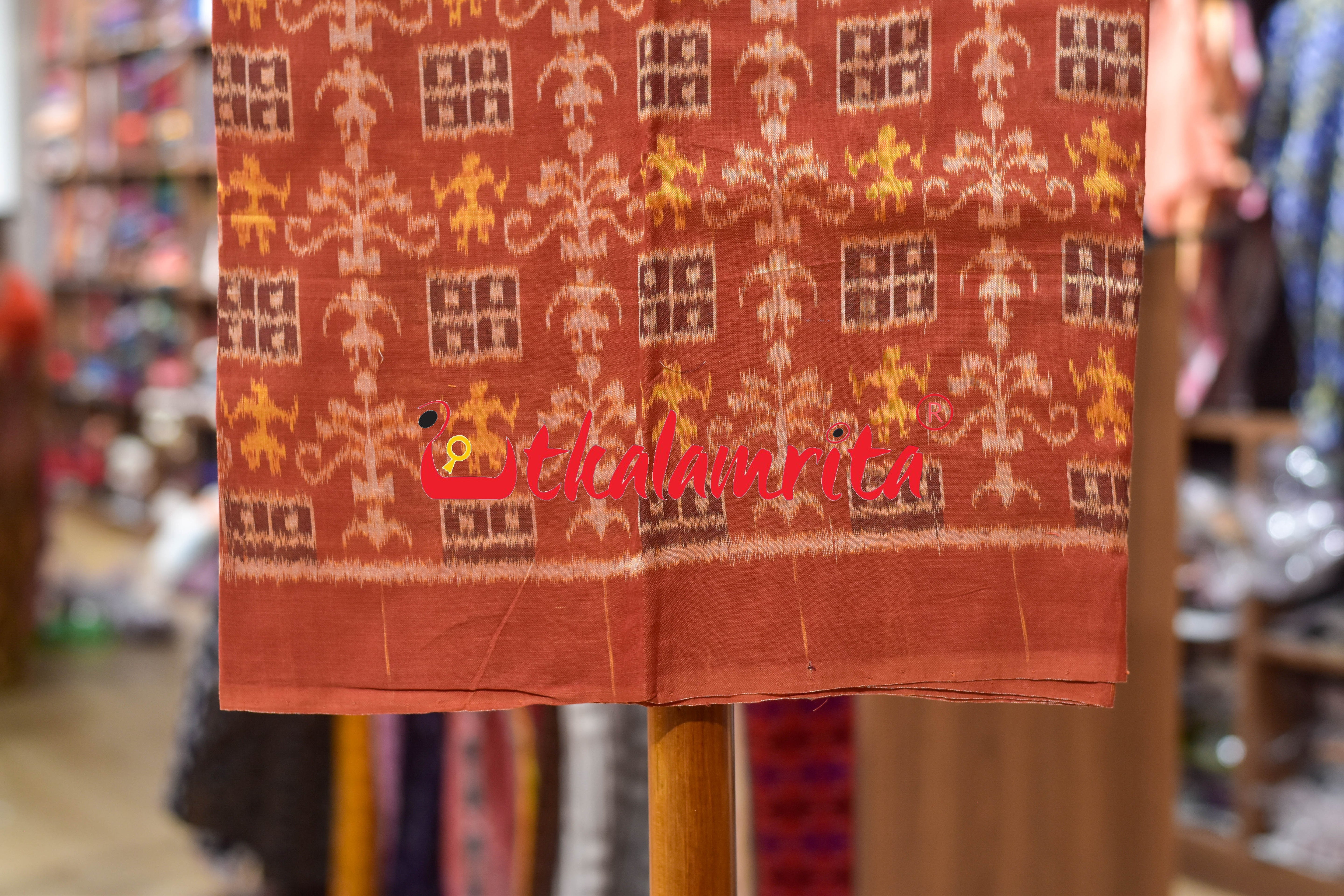 Rust Yellow Cut Tribals Sambalpuri Cotton Dress Set