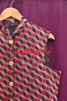 3D Coffee Maroon Sambalpuri Cotton (Modi Jacket)