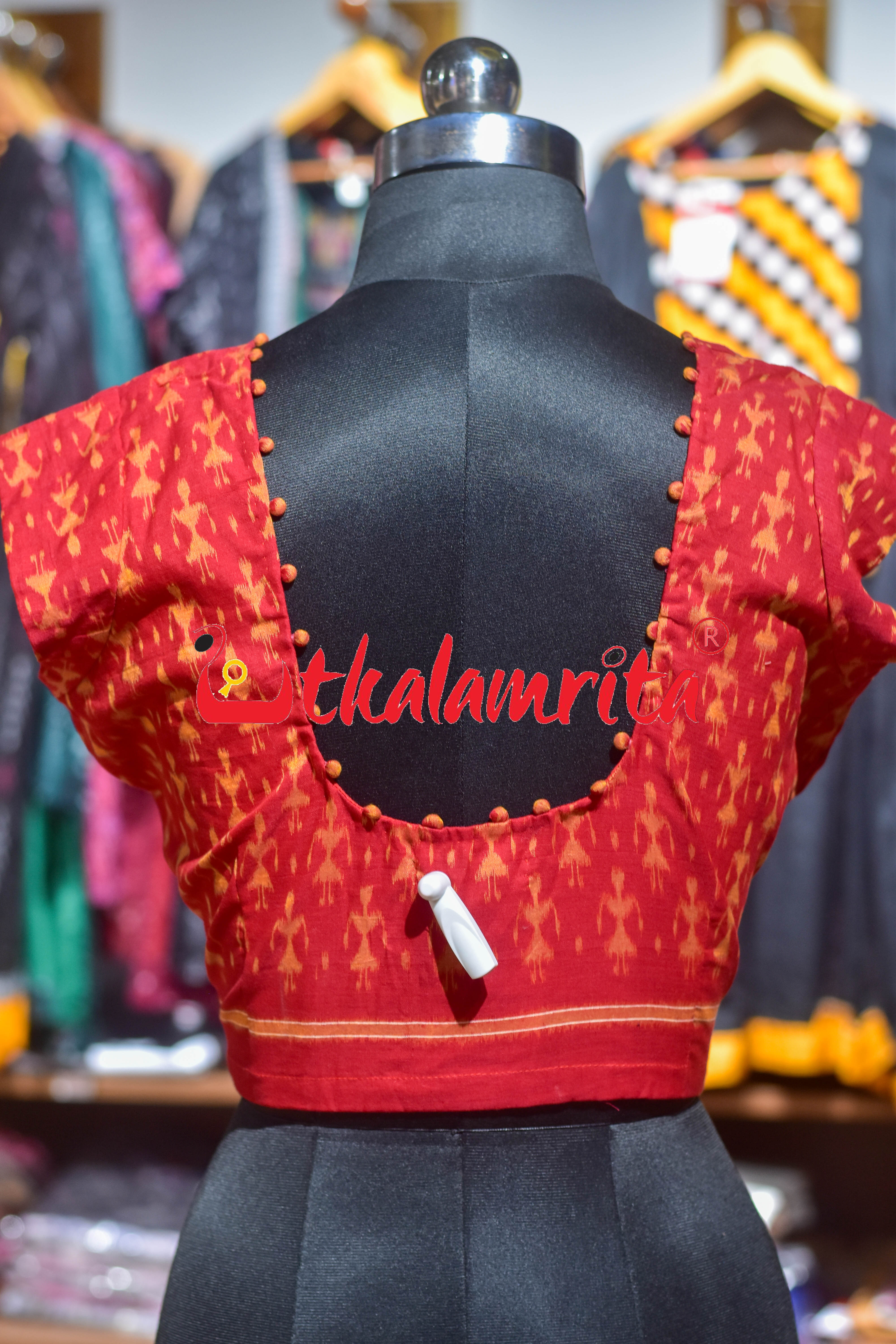 Red Golden Tribals Potli Neck Design (Blouse)