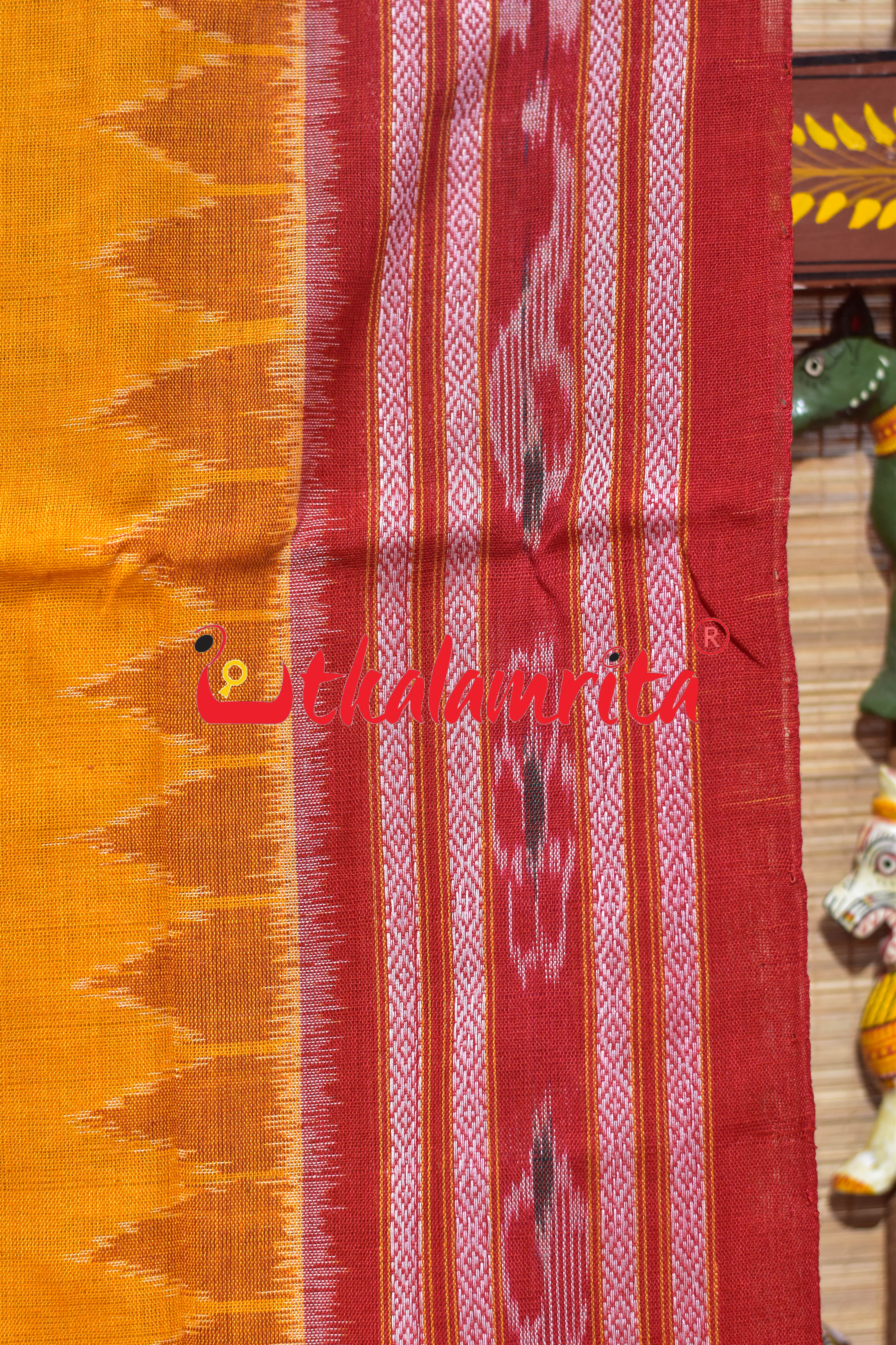 Yellow Kulfi Design Double Border Khandua Cotton Saree