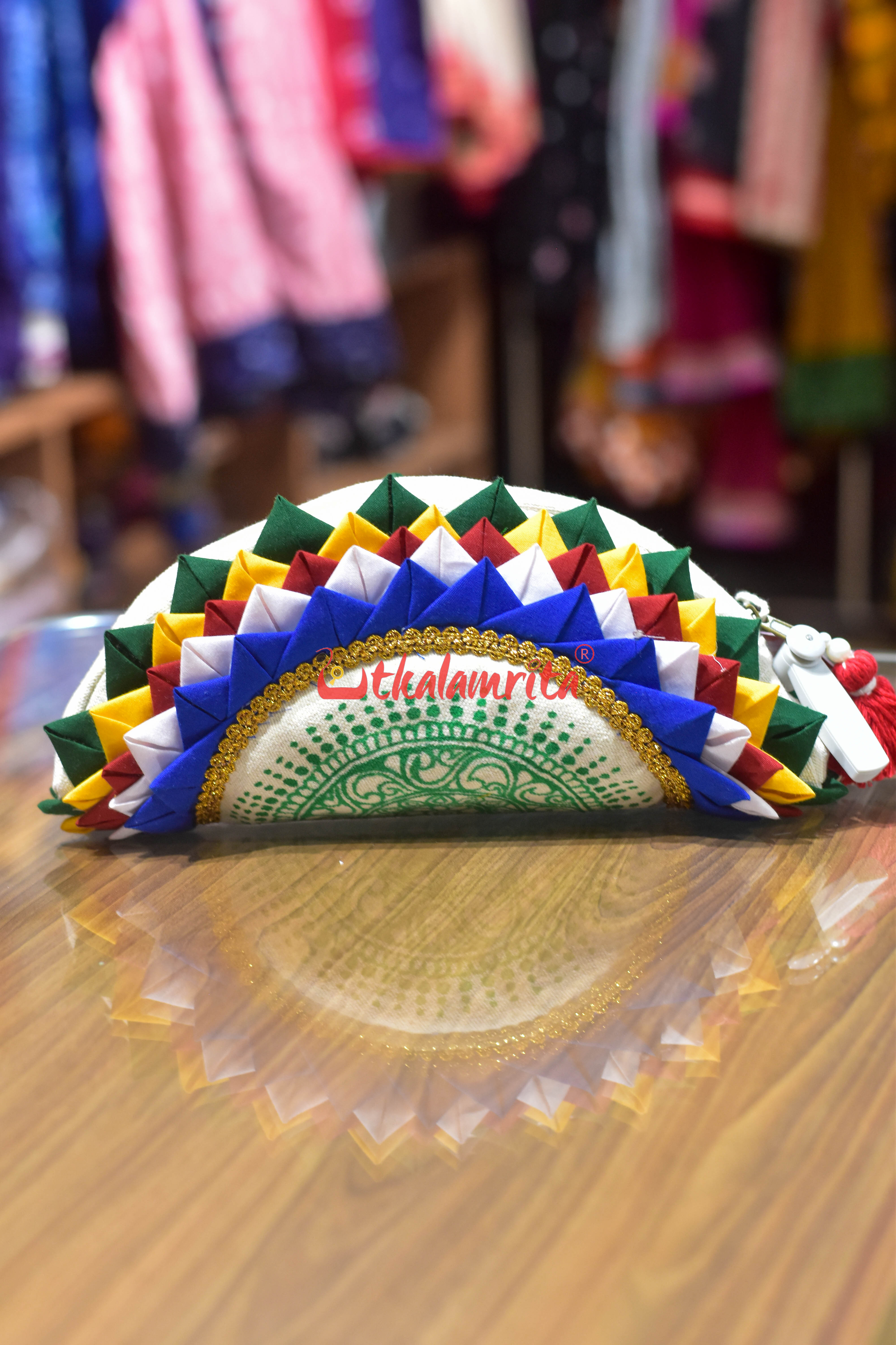 Green Jhoti Applique Hand Clutch