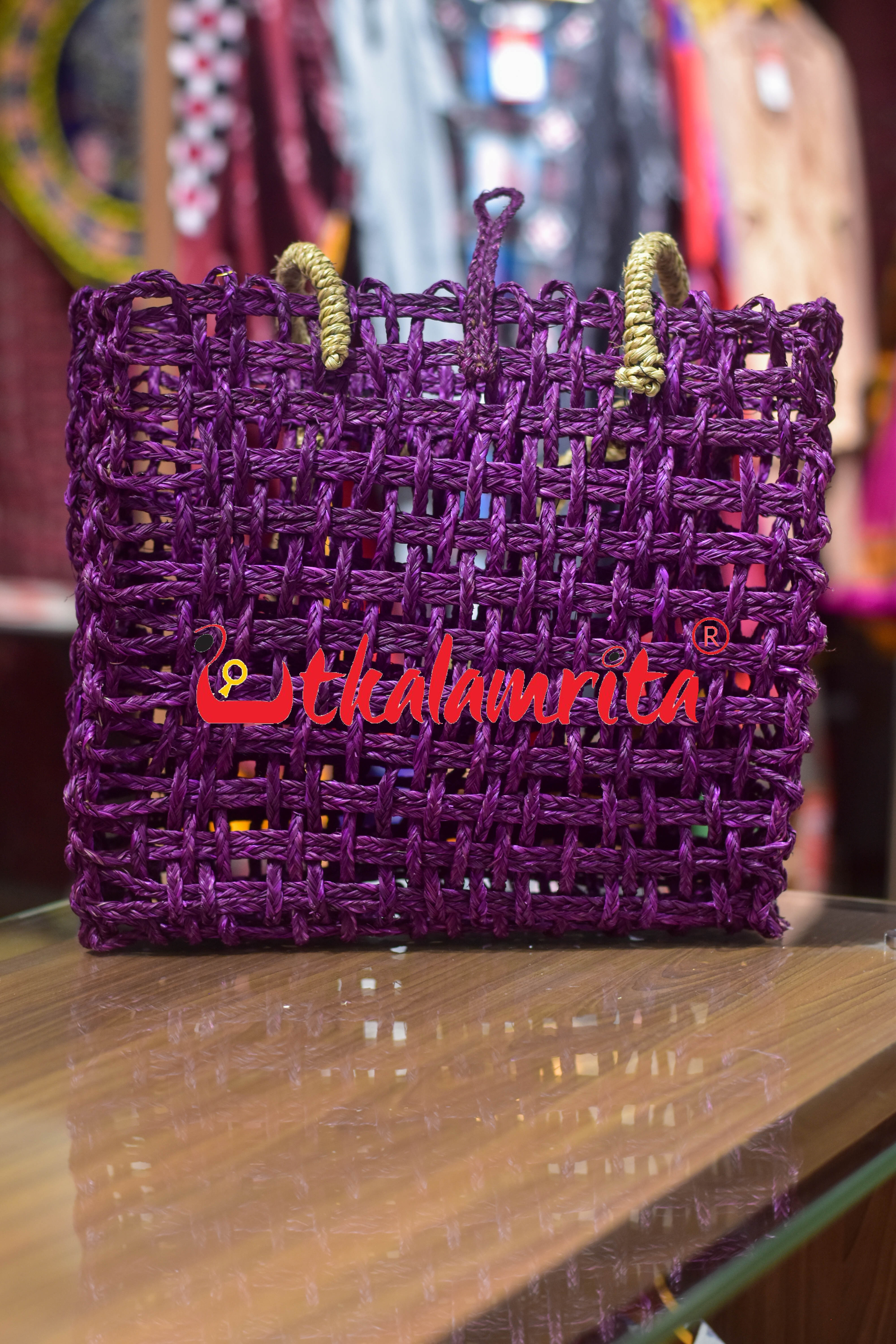 Sabai Grass Jali Bag Large (Violet)