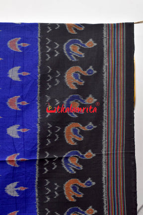 Deep Blue Boita & Ducks Khandua Cotton Saree