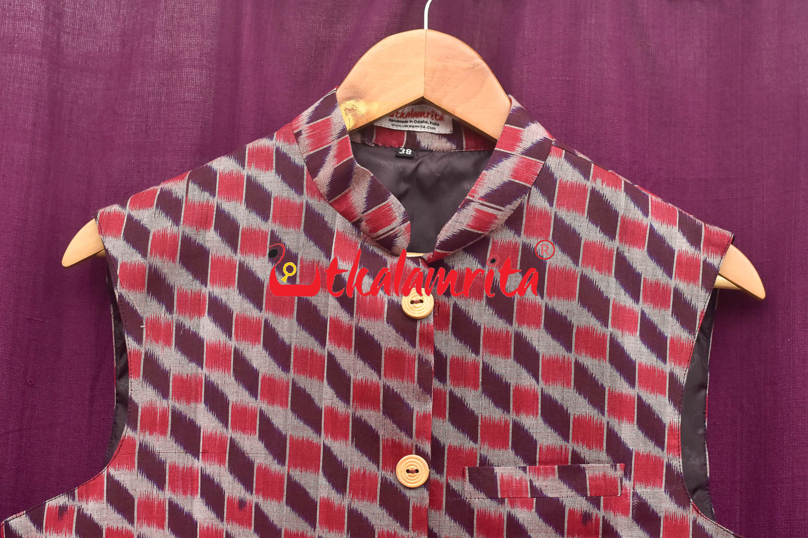 3D Coffee Maroon Sambalpuri Cotton (Modi Jacket)