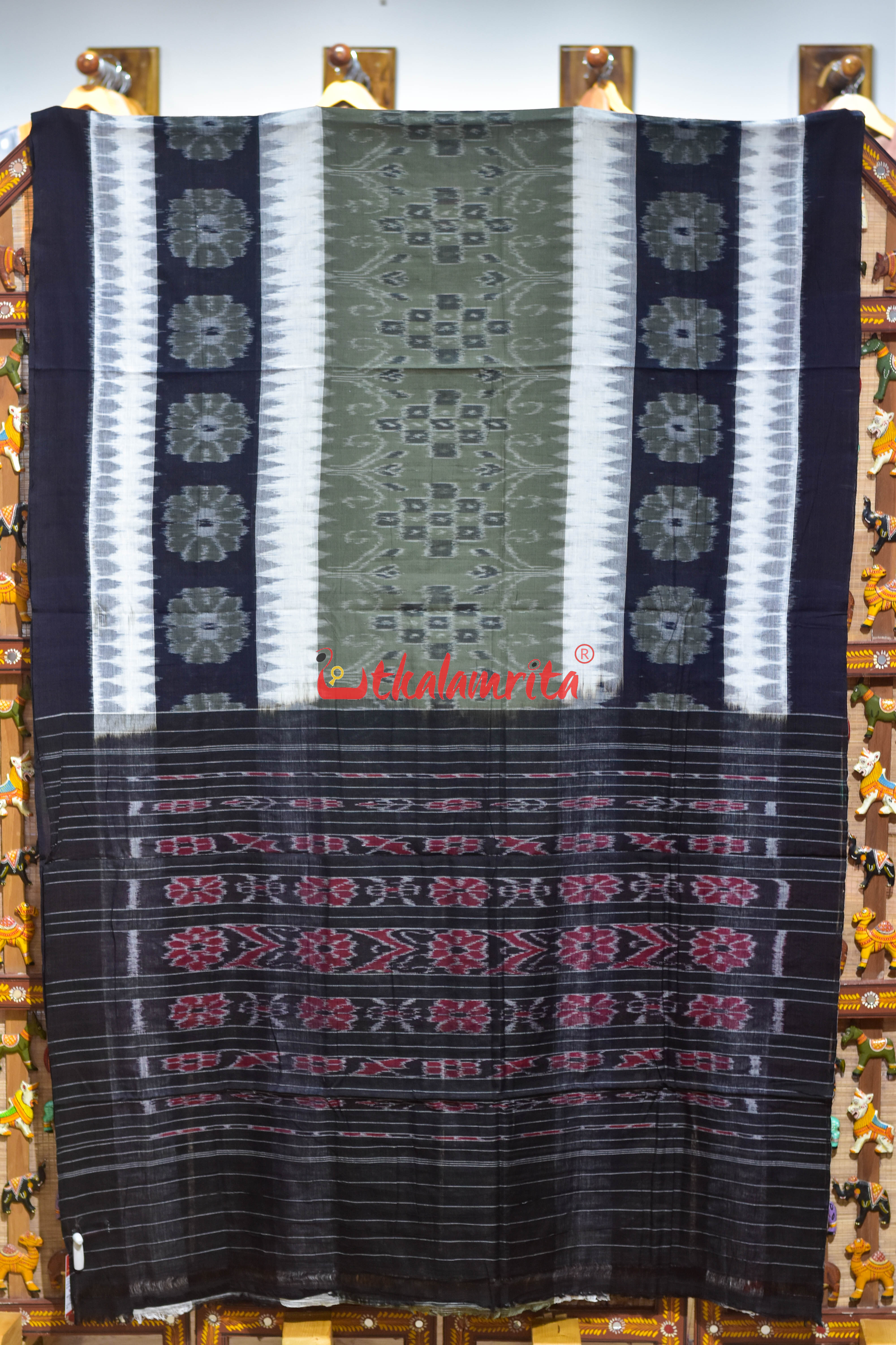Olive 7D White Body Bandha Khandua Cotton Saree