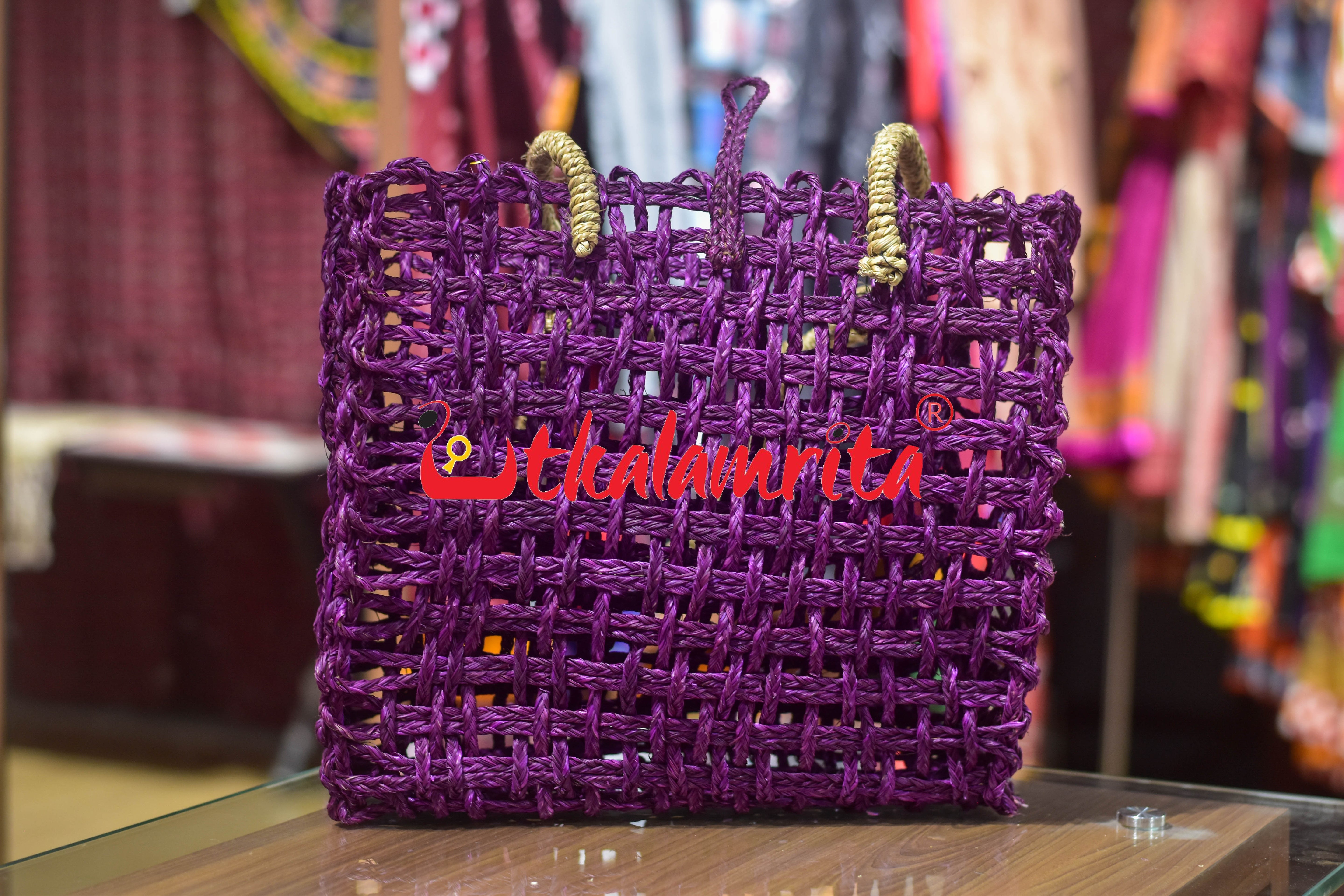Sabai Grass Jali Bag Large (Violet)