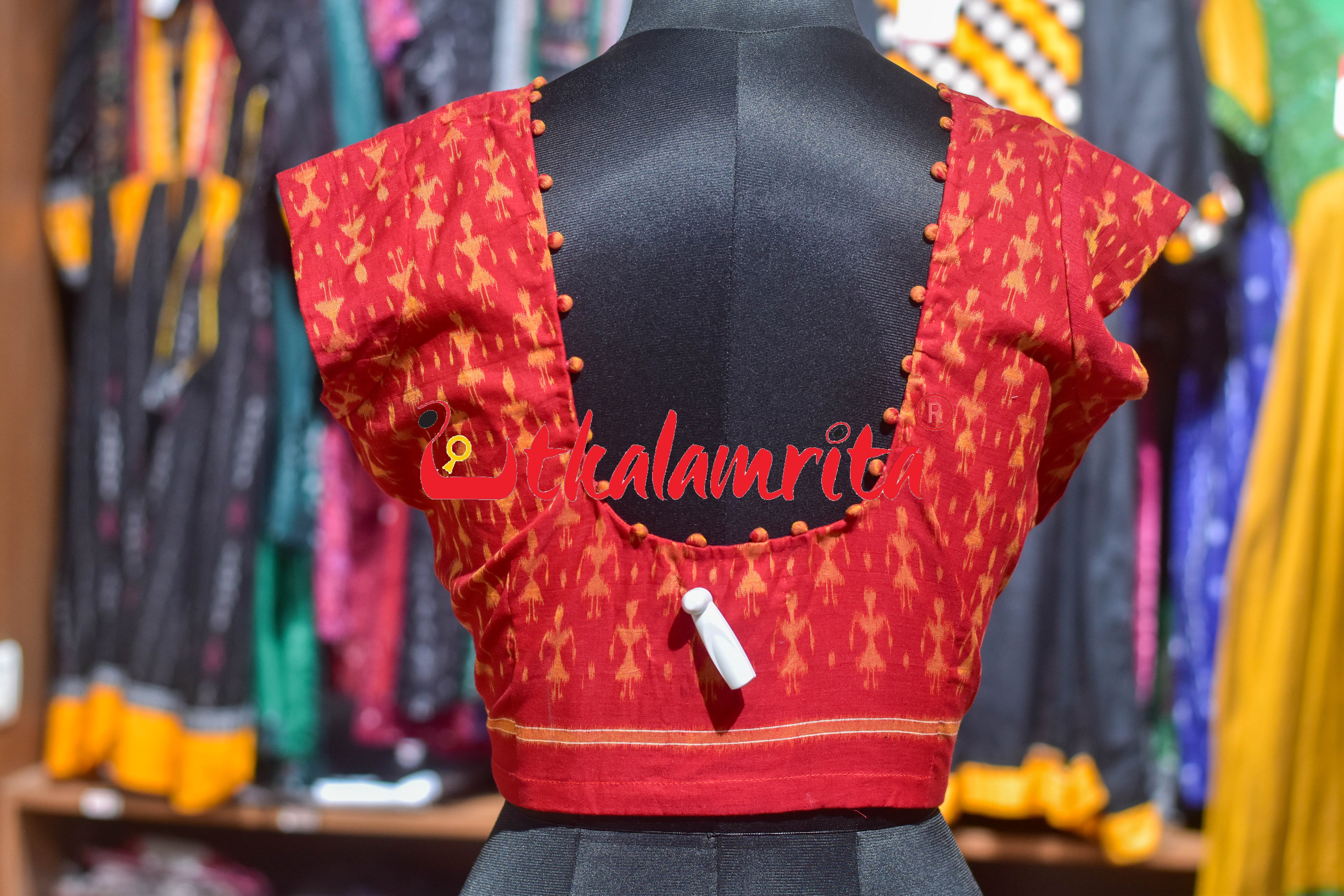 Red Golden Tribals Potli Neck Design (Blouse)