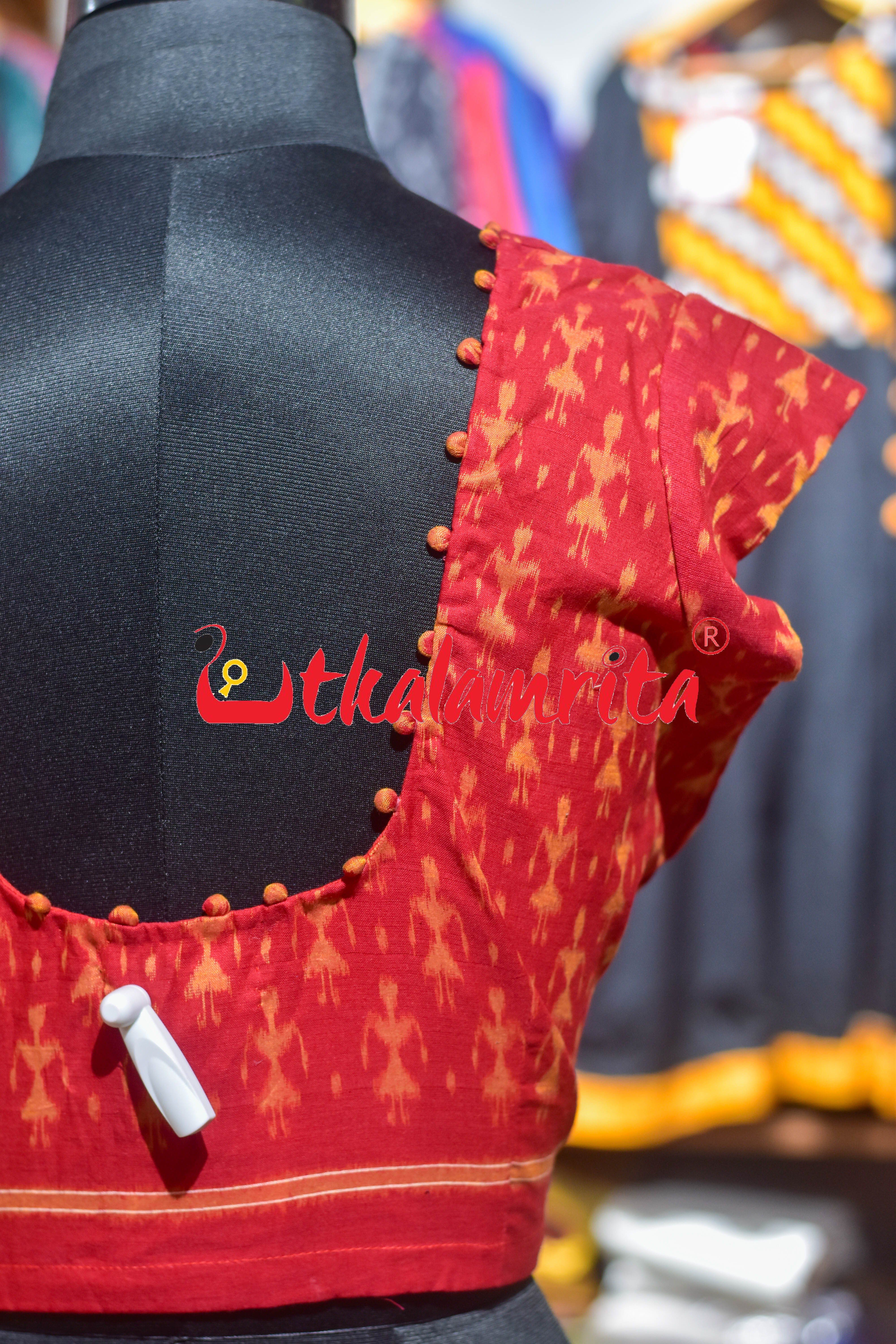 Red Golden Tribals Potli Neck Design (Blouse)