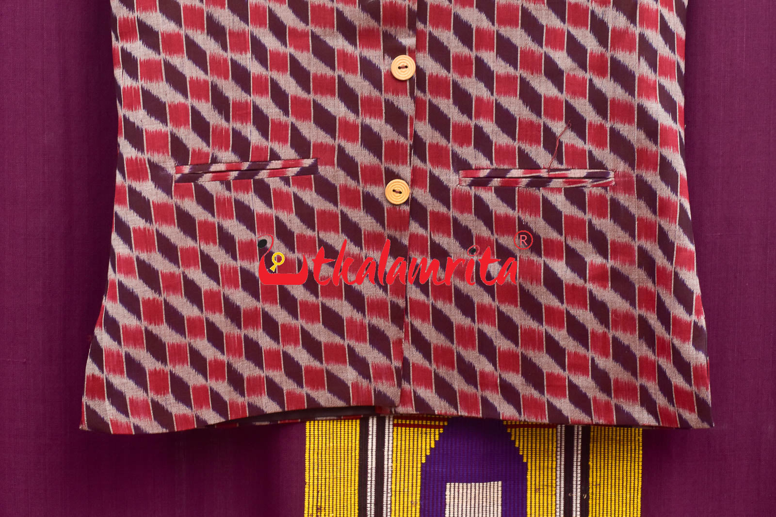 3D Coffee Maroon Sambalpuri Cotton (Modi Jacket)