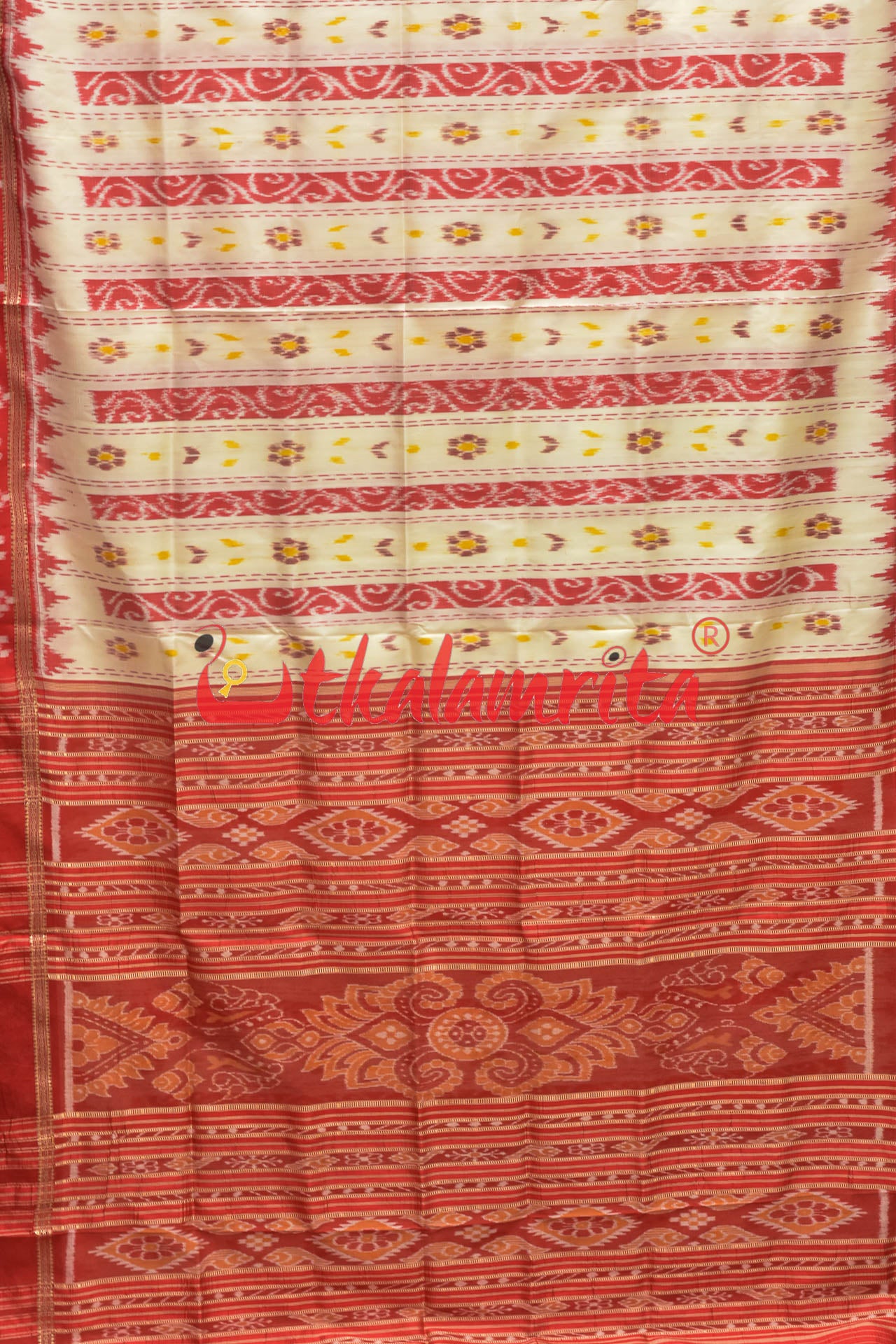 White Red Dhanpatri Pasapali Border Khandua Silk Saree