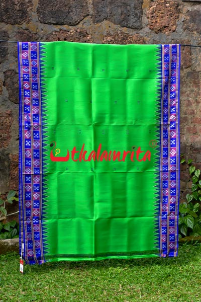 Leaf Green Purple Pink Double Border Pasapali Khandua Silk Saree