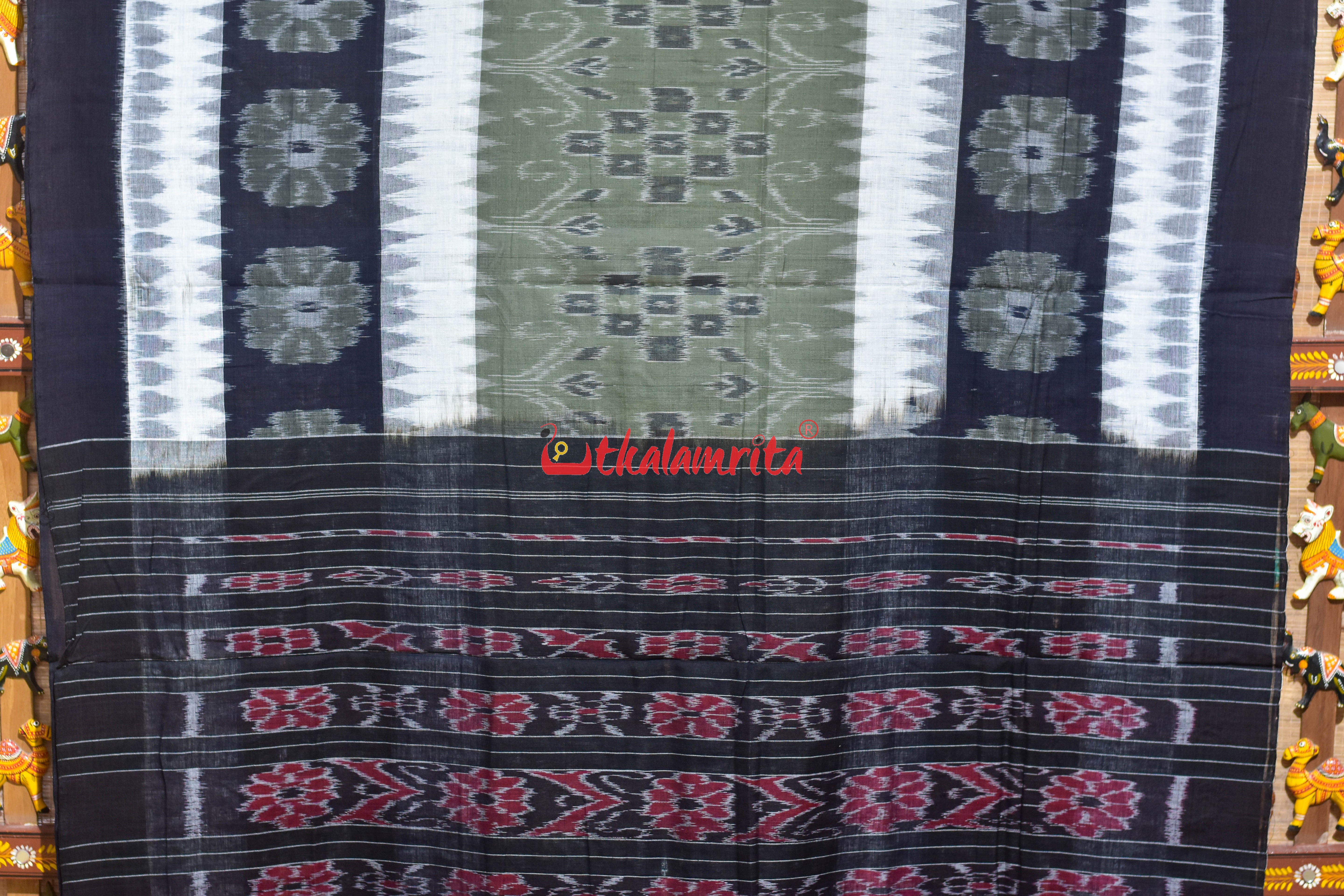 Olive 7D White Body Bandha Khandua Cotton Saree
