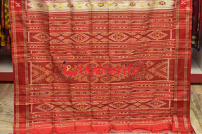 White Red Dhanpatri Pasapali Border Khandua Silk Saree