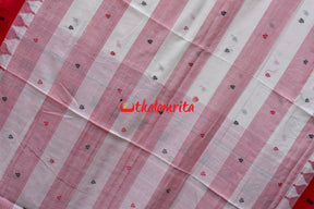 Lal Paar Lines White Phoda Kumbha Cotton Saree