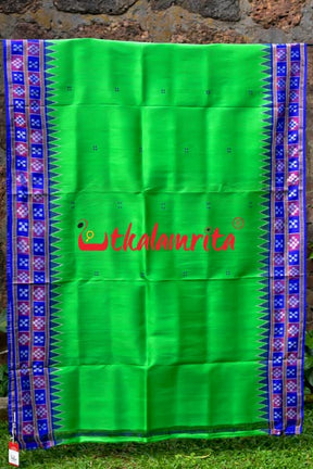 Leaf Green Purple Pink Double Border Pasapali Khandua Silk Saree