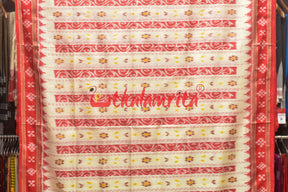 White Red Dhanpatri Pasapali Border Khandua Silk Saree