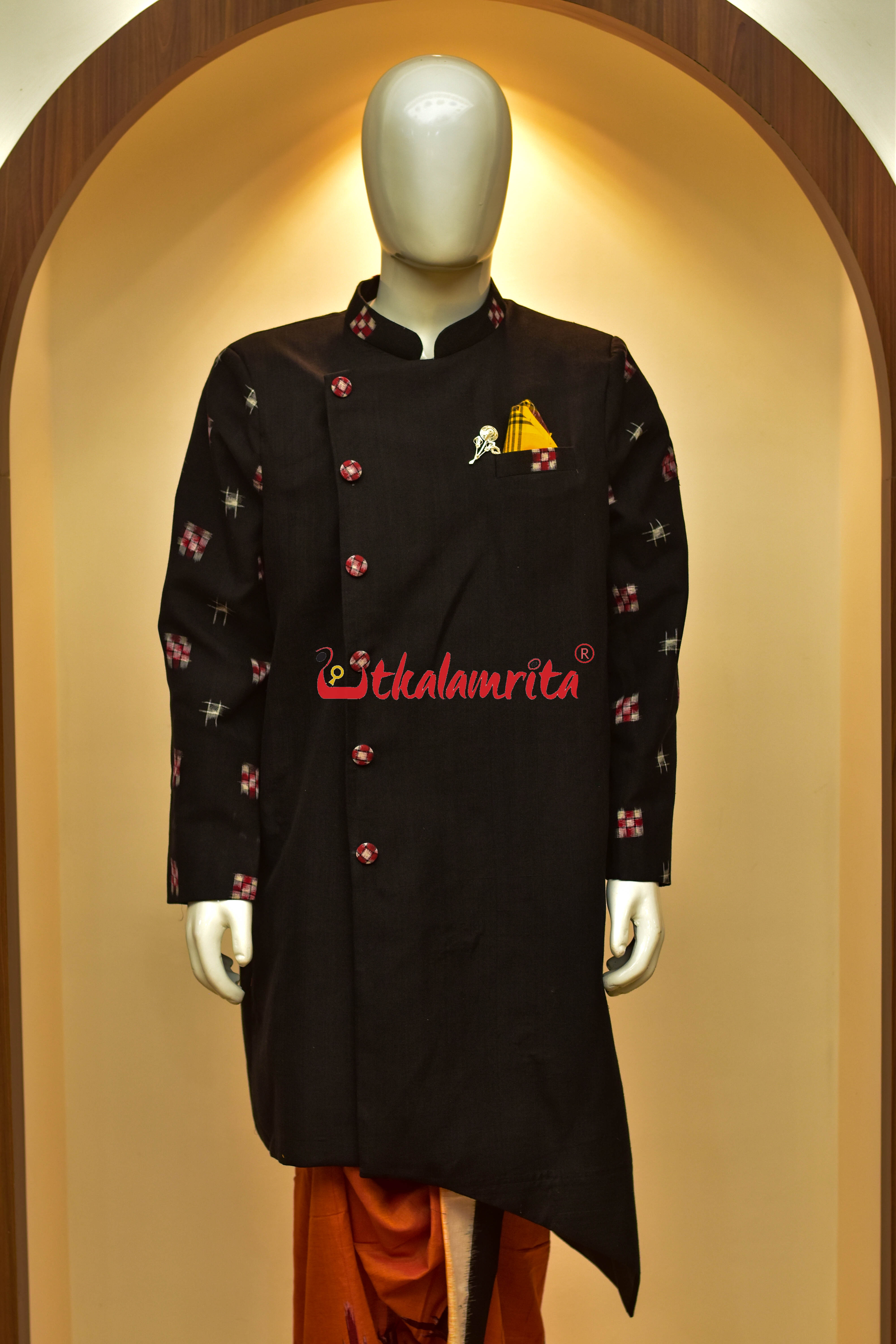 Plain Black with Star Sakta (Men's Sherwani)