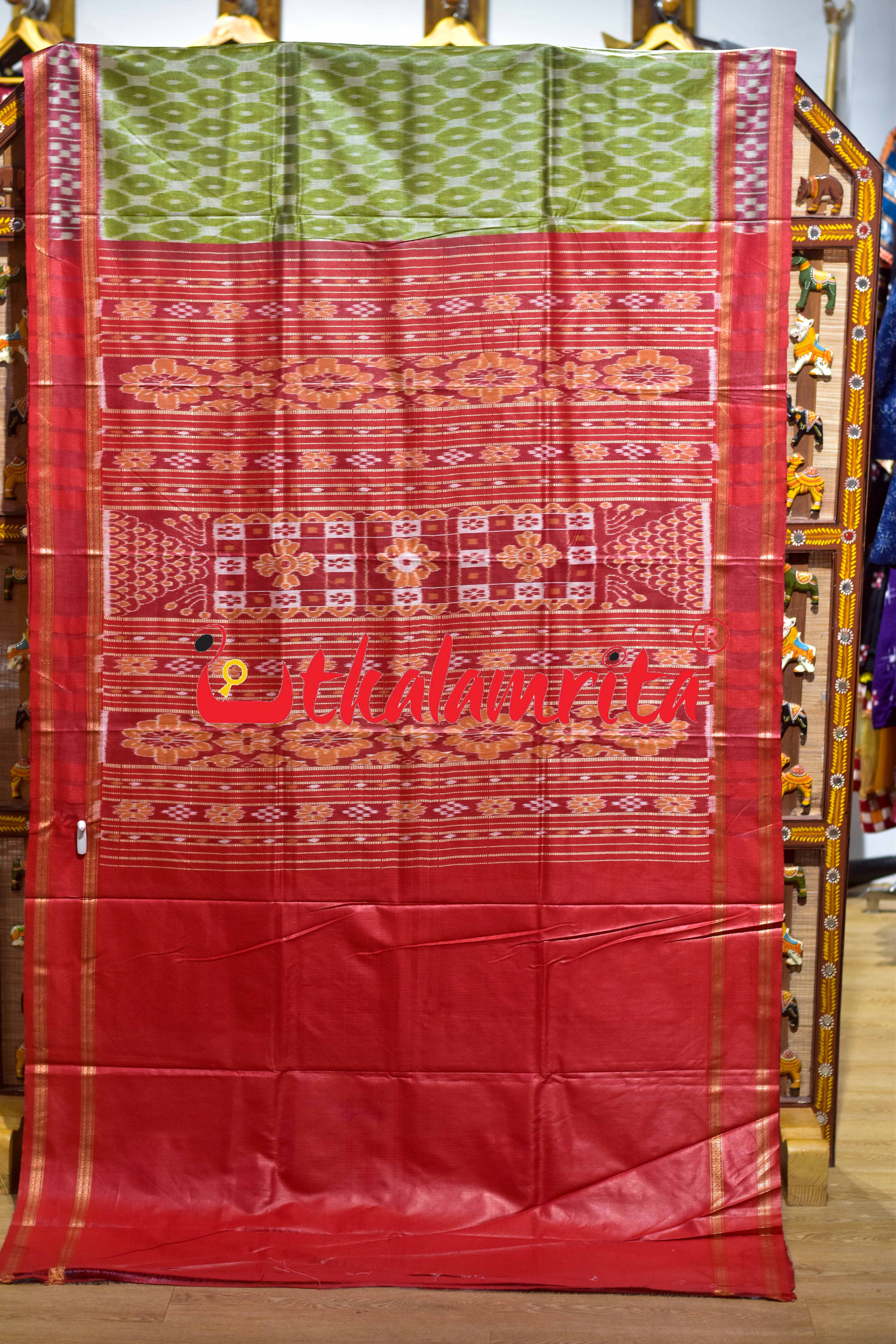Mehendi Body Ikat Pasapali Border Tussar Silk Saree