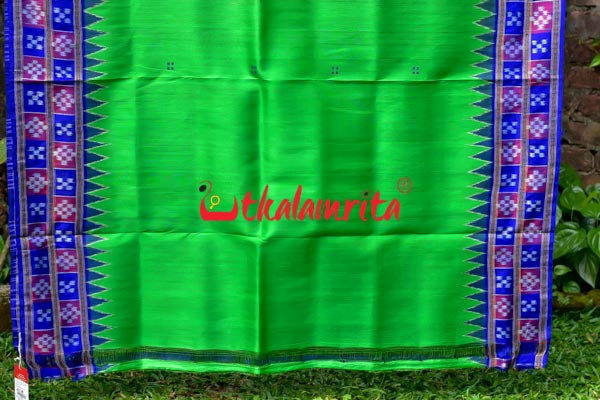 Leaf Green Purple Pink Double Border Pasapali Khandua Silk Saree