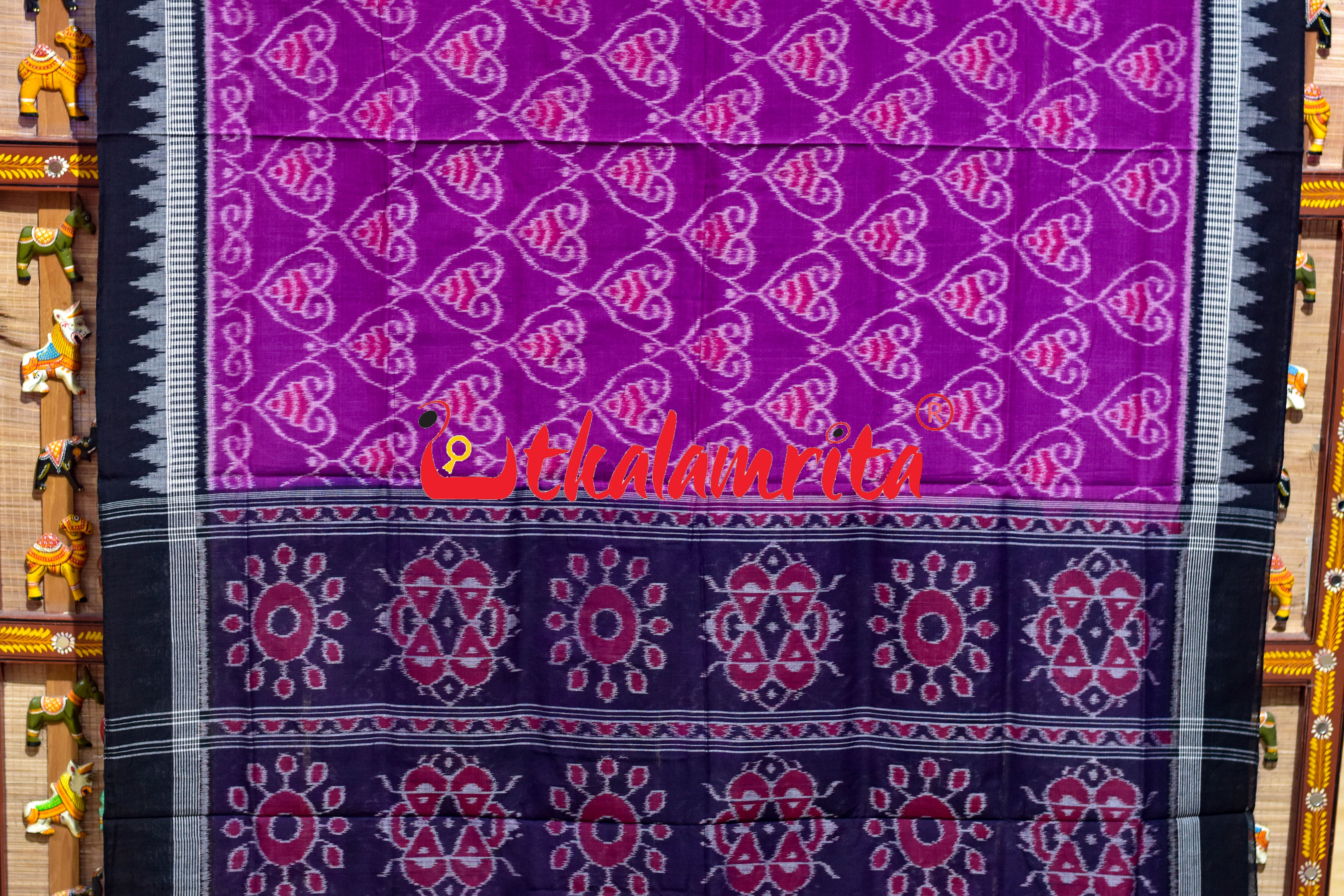 Magenta Lata Patra Khandua Cotton Saree