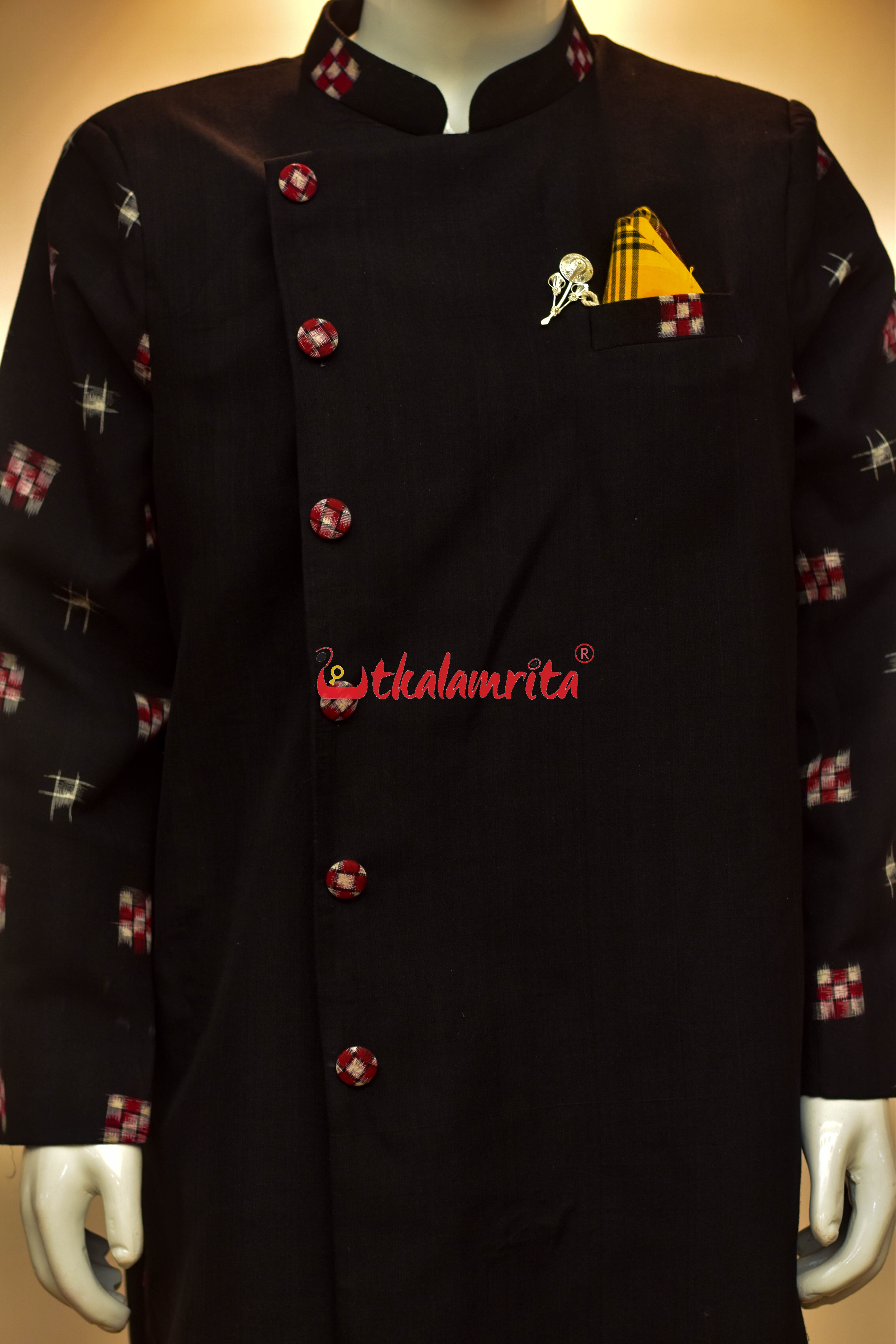 Plain Black with Star Sakta (Men's Sherwani)