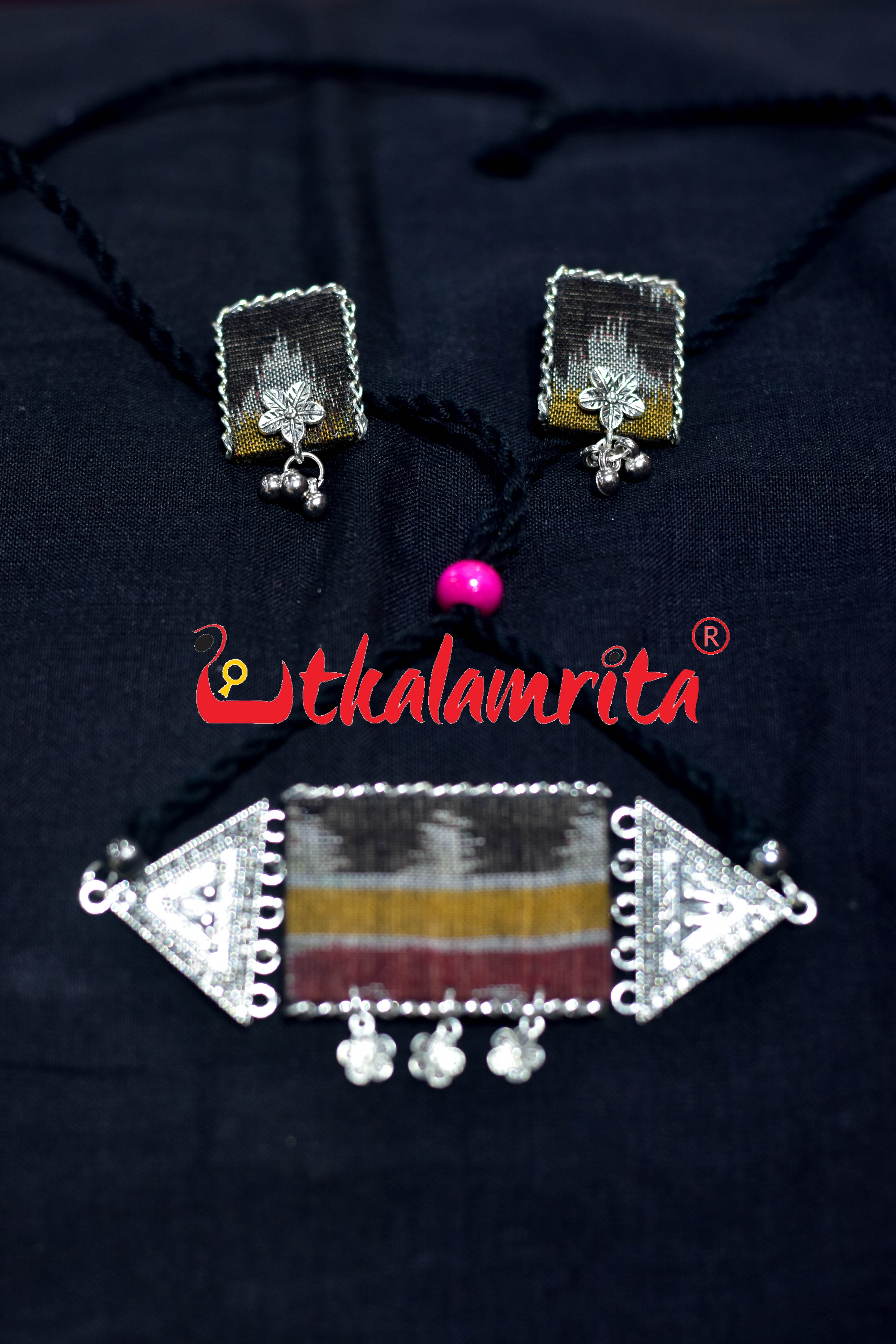 Silver Black Ikat Small Choker Set