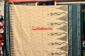 Off White Green Check Daali Scot Khandua Cotton Saree