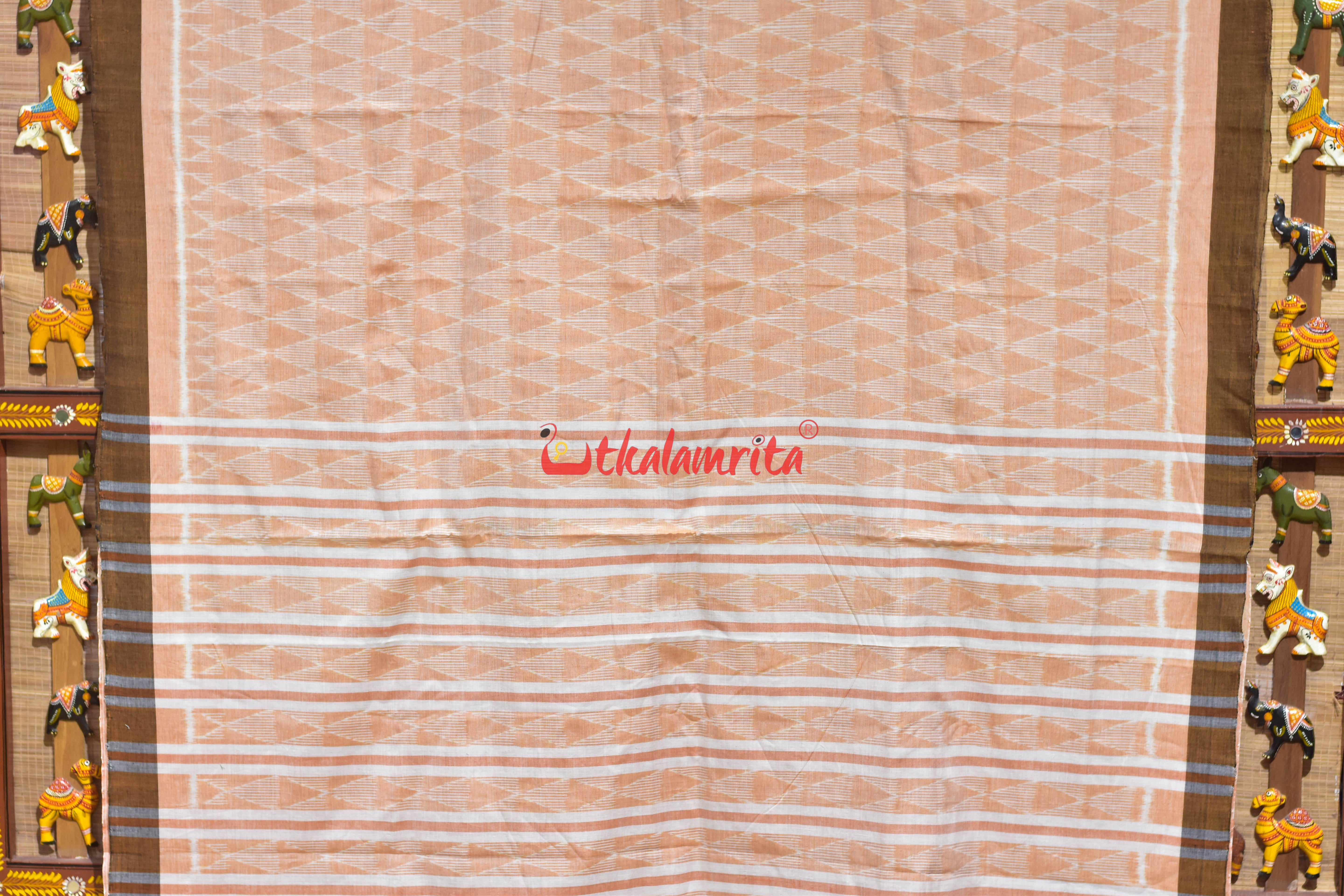 Peach Triangle Lines Khandua Cotton Saree