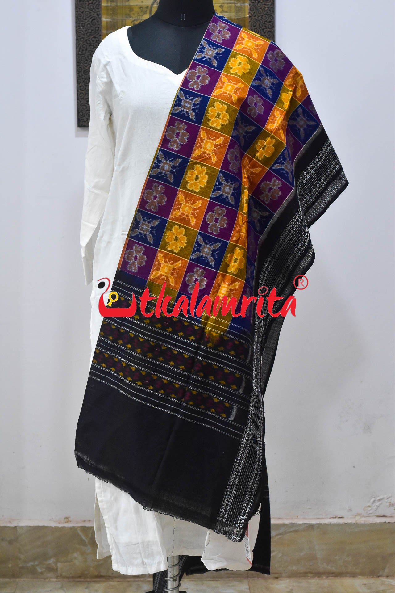 Yellow Blue Utkala Laxmi Bandha Border (Dupatta)