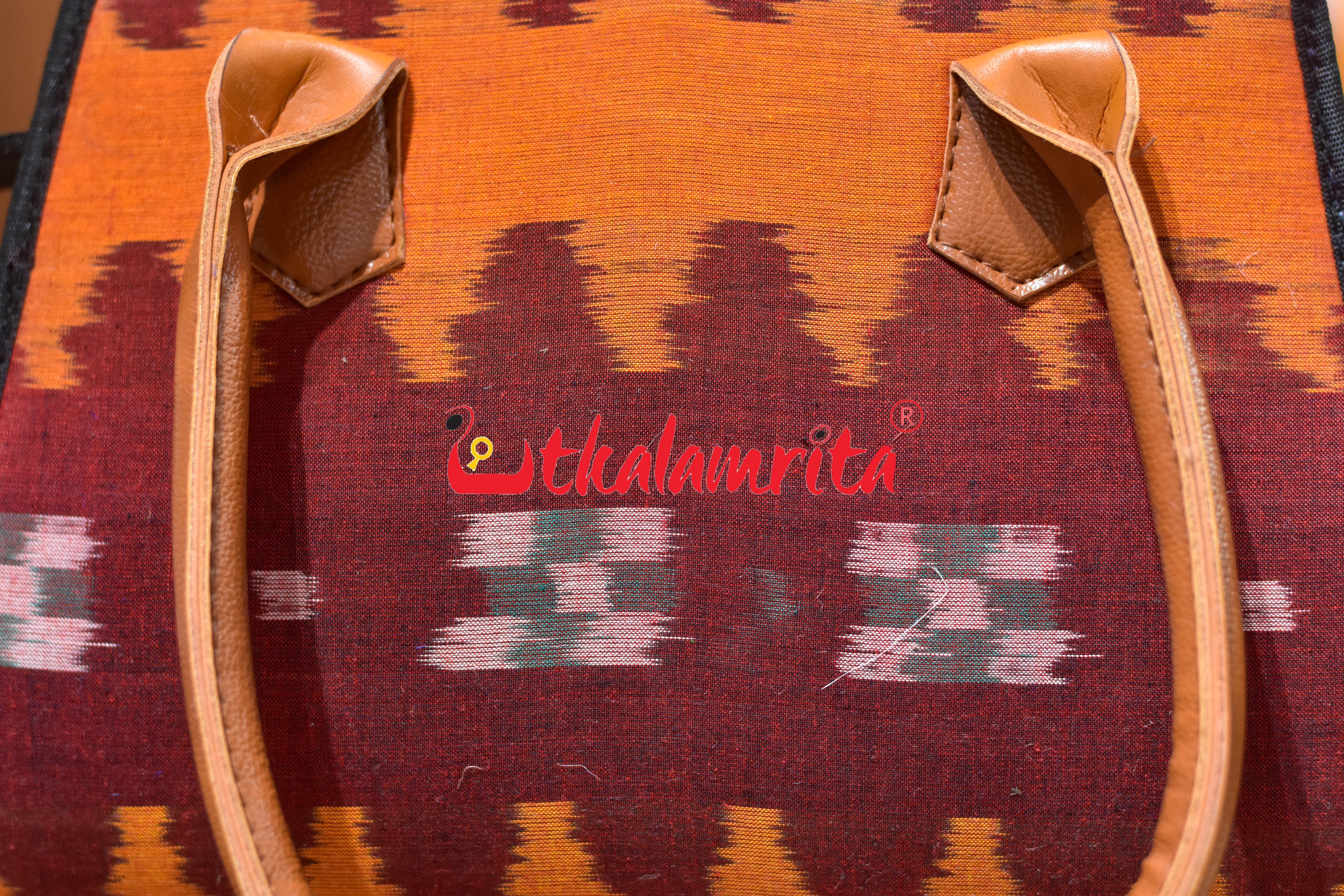 Maroon Orange Lines Trapezium Vanity Bag