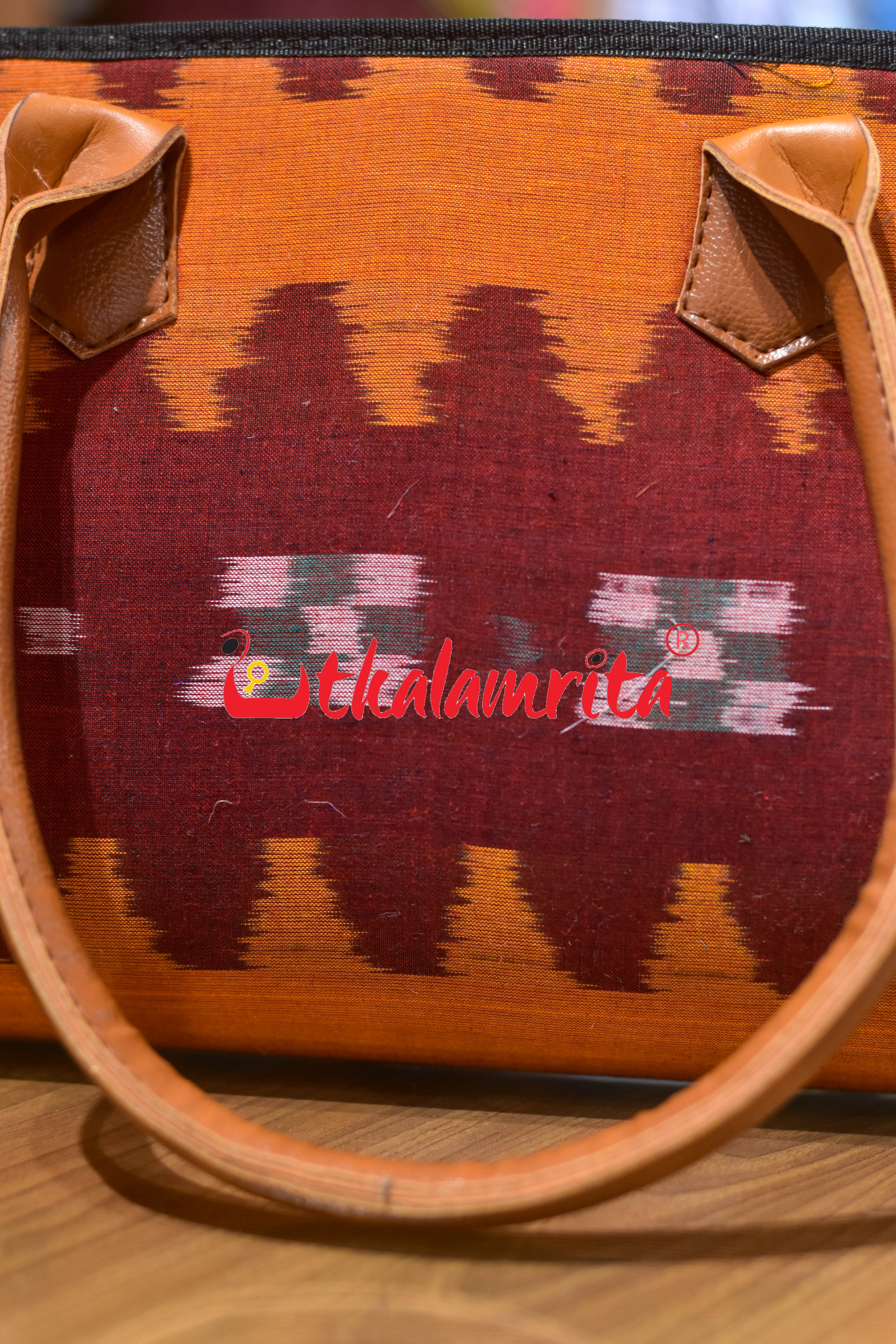 Maroon Orange Lines Trapezium Vanity Bag