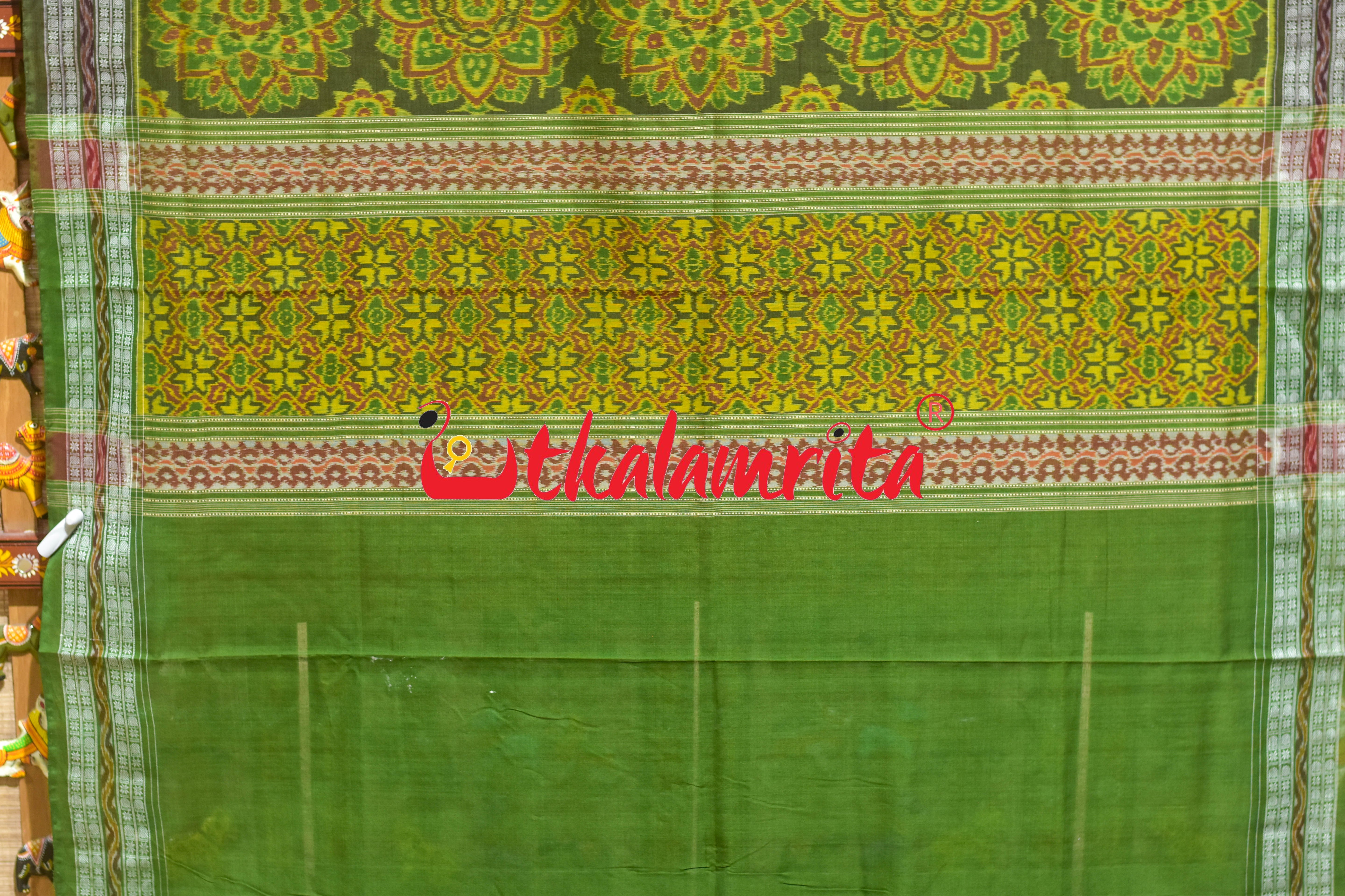 Rust Green Tribal Thikiri Sambalpuri Cotton Saree