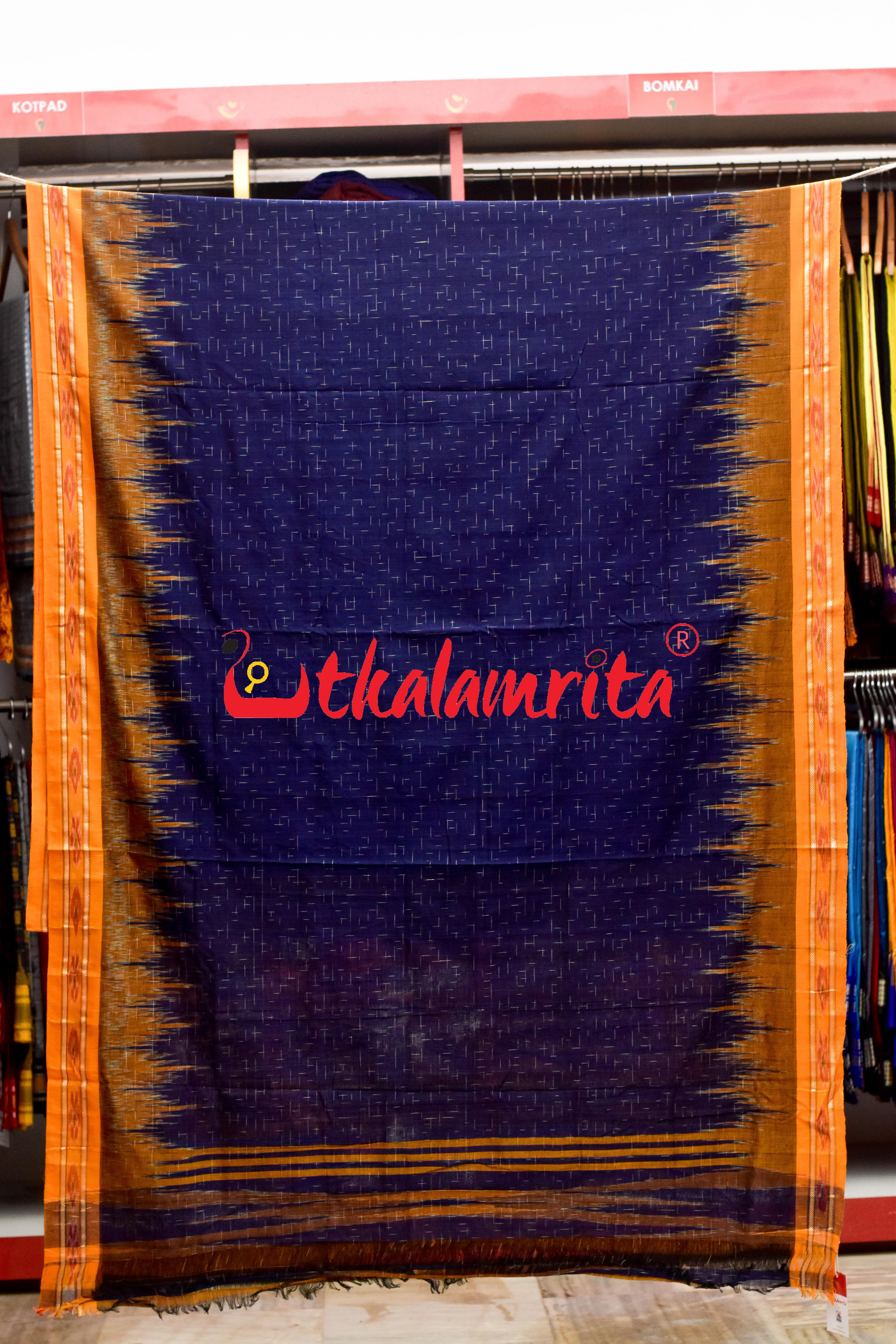 Navy Blue Yellow Jharana Khandua Cotton Saree