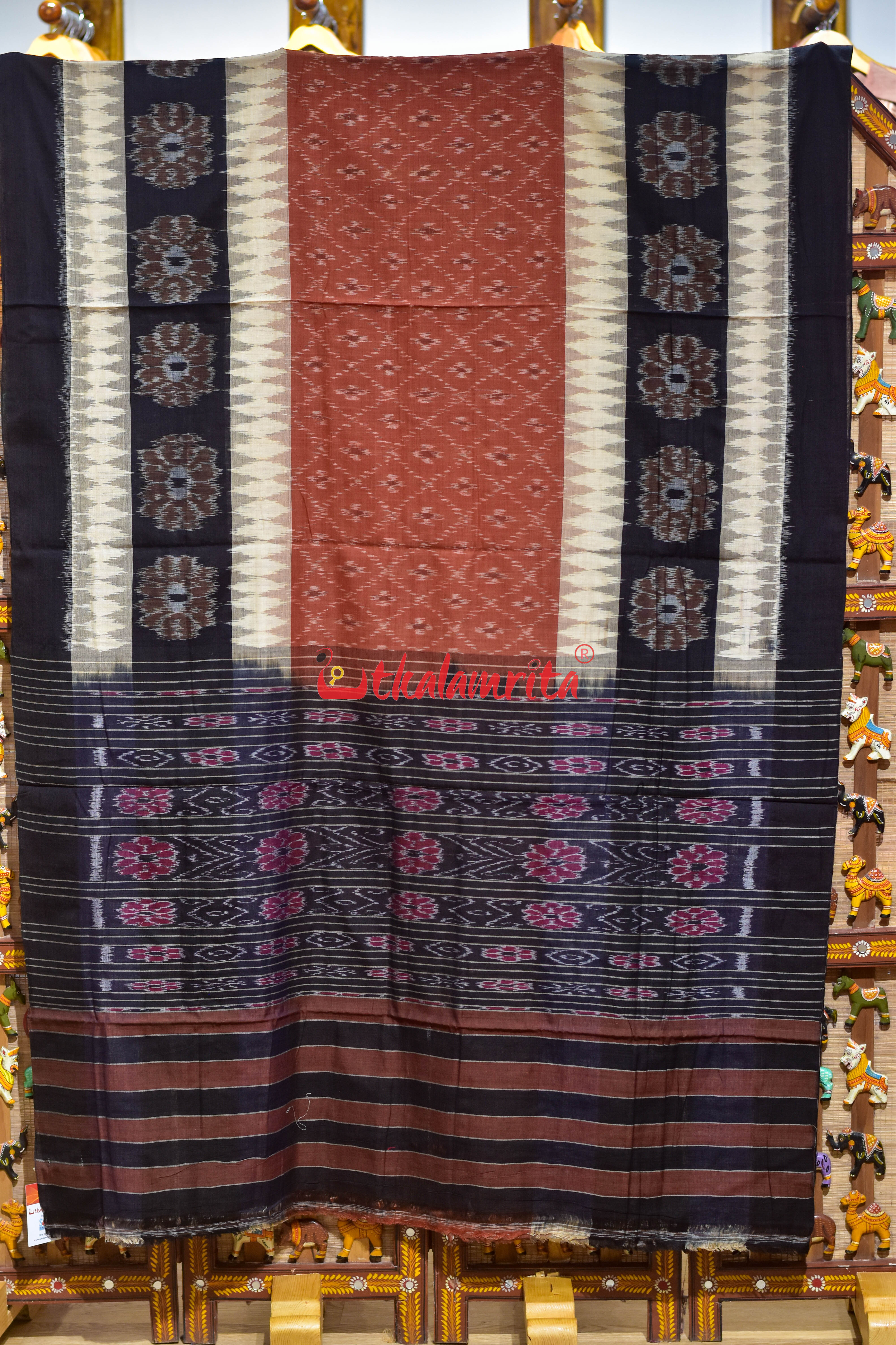 Off White with Brown 7D Body Bandha Khandua Cotton Saree