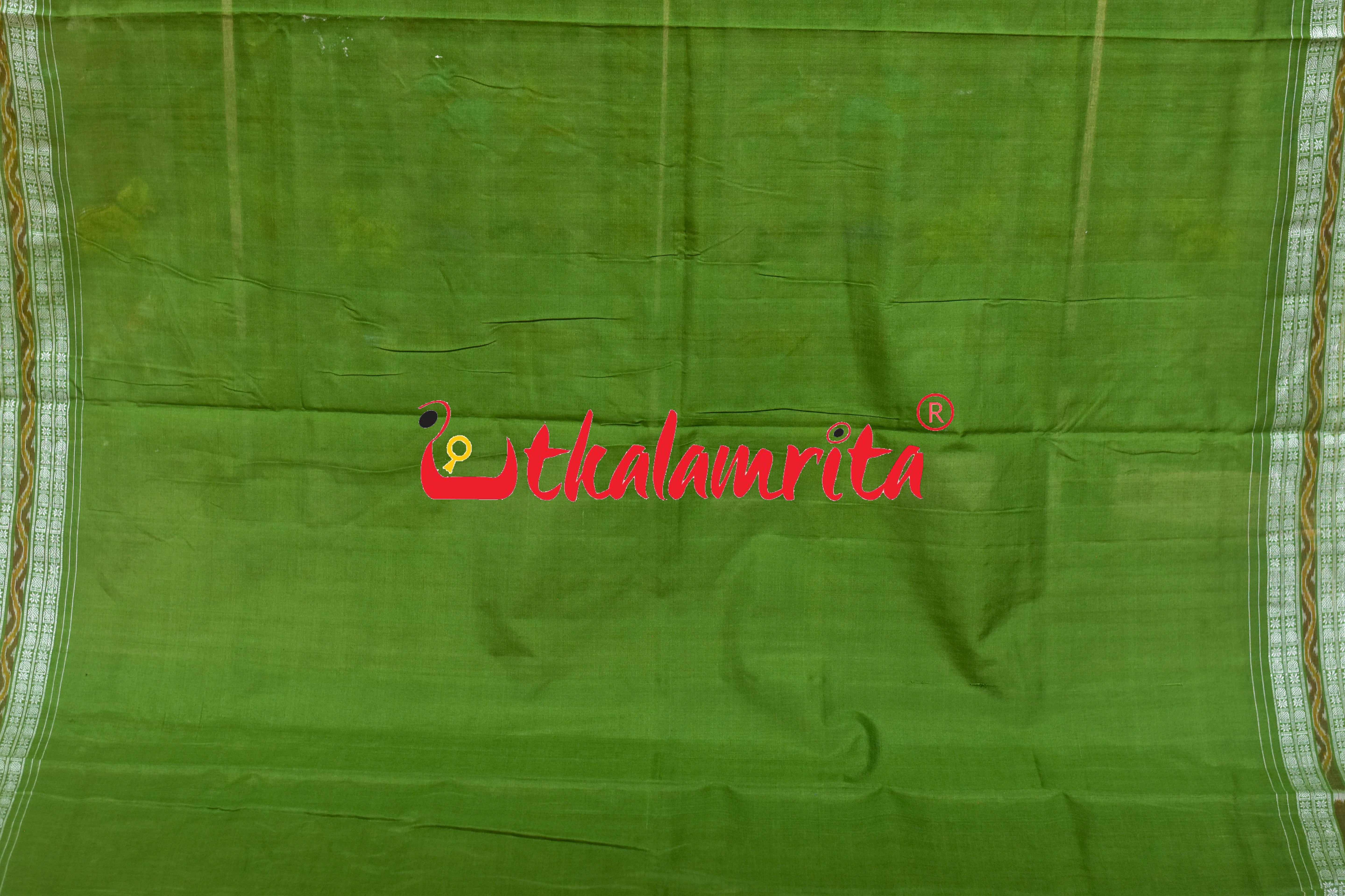 Rust Green Tribal Thikiri Sambalpuri Cotton Saree
