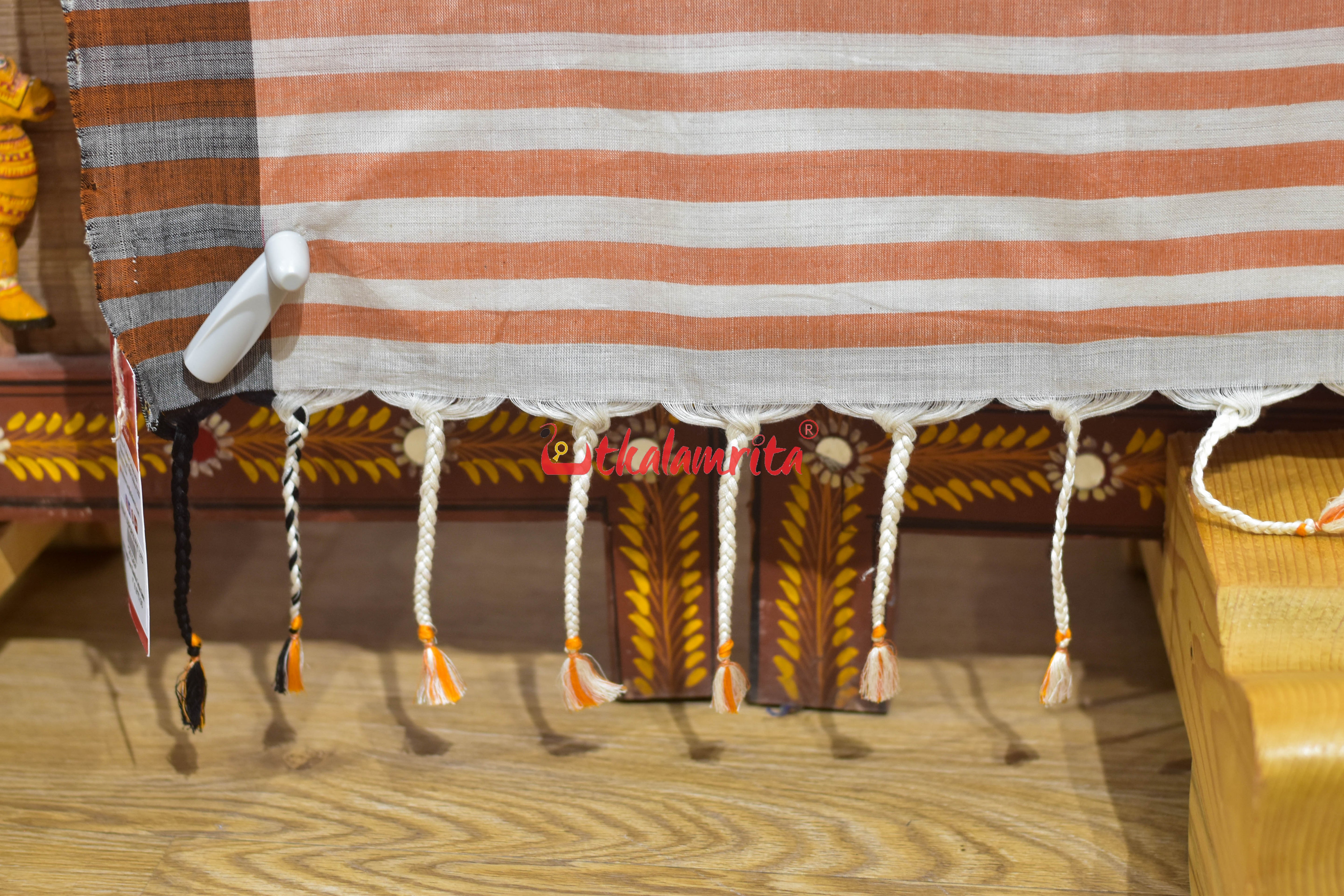 Peach Triangle Lines Khandua Cotton Saree