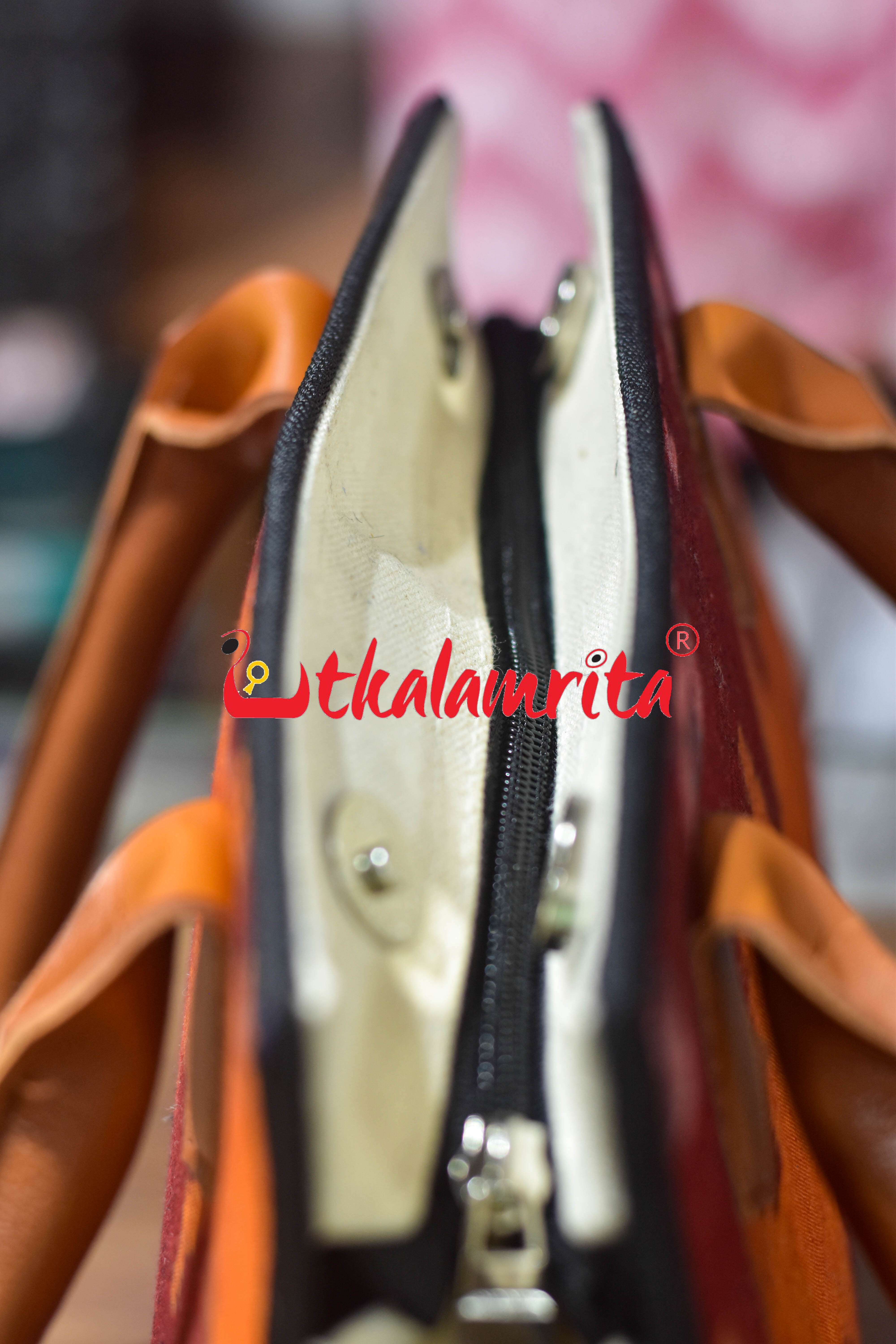 Maroon Orange Lines Trapezium Vanity Bag