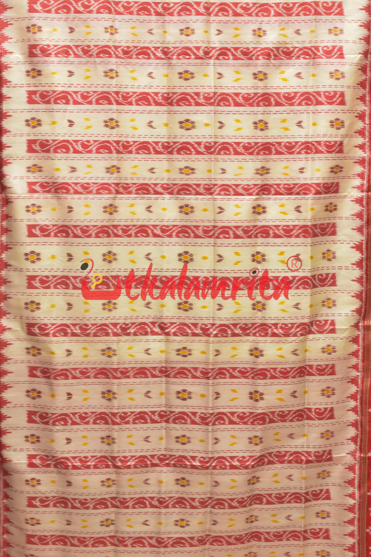 White Red Dhanpatri Pasapali Border Khandua Silk Saree