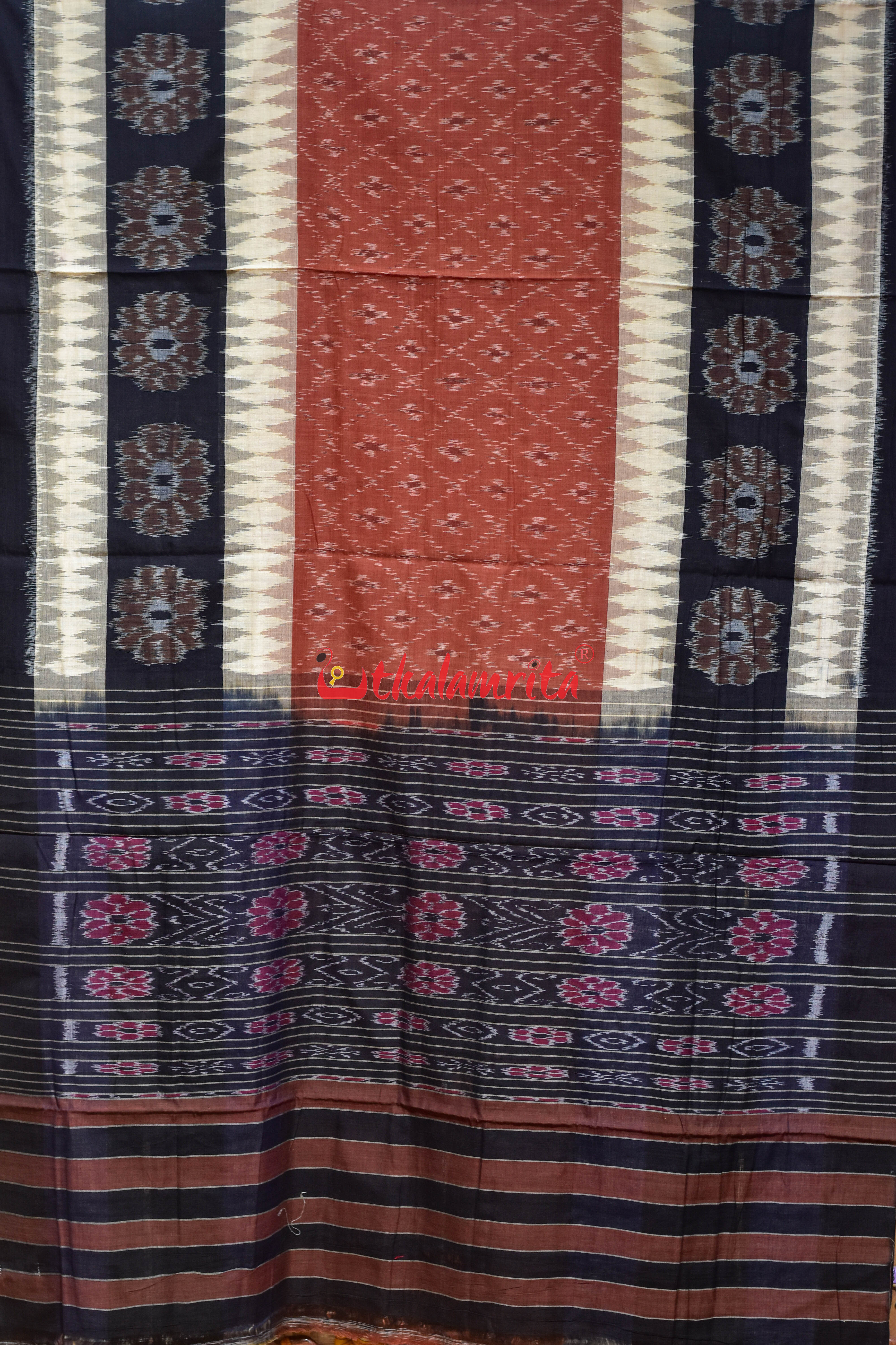 Off White with Brown 7D Body Bandha Khandua Cotton Saree
