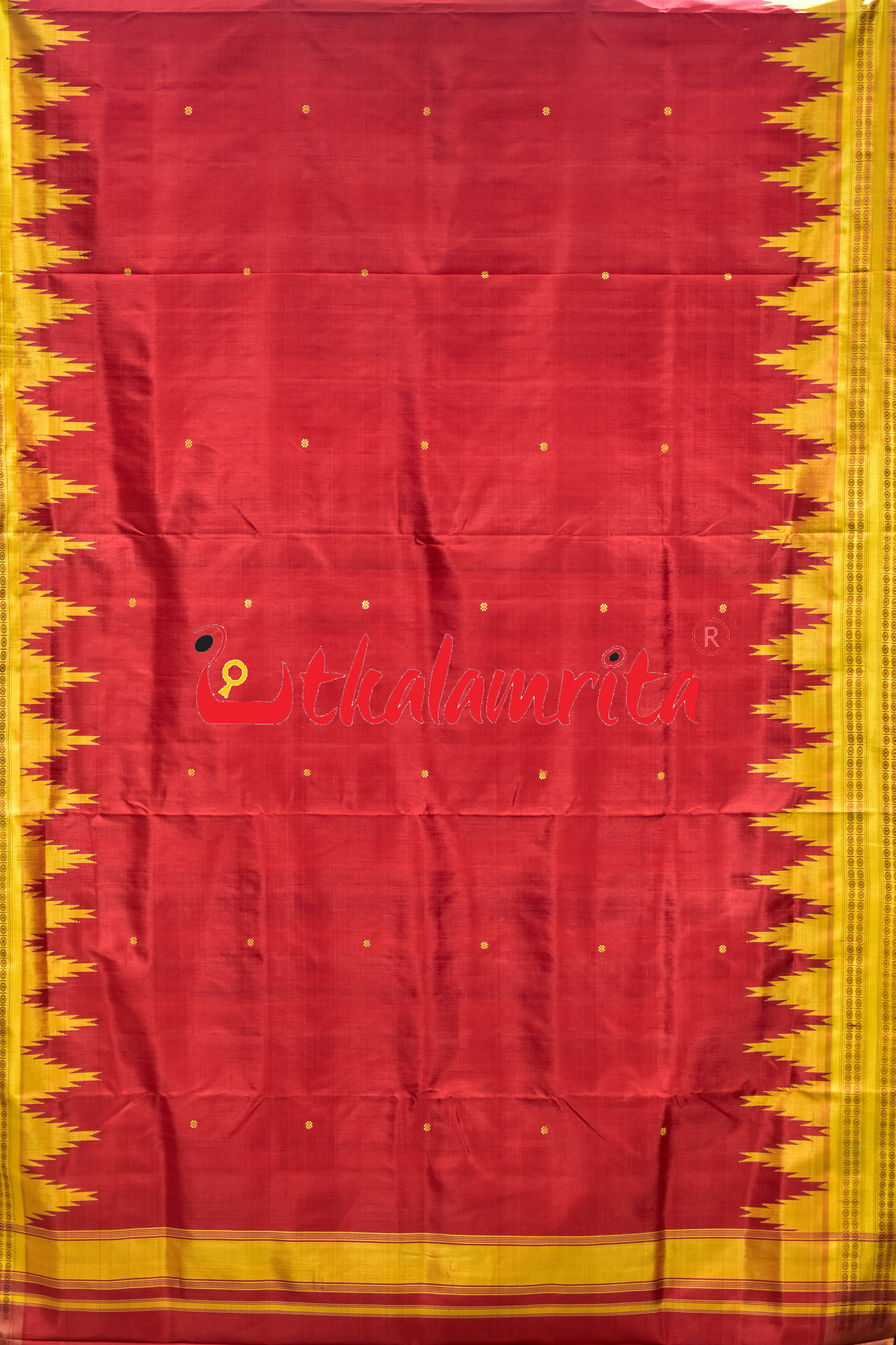Red Yellow Kumbha Double Anchal Berhampuri Silk Saree